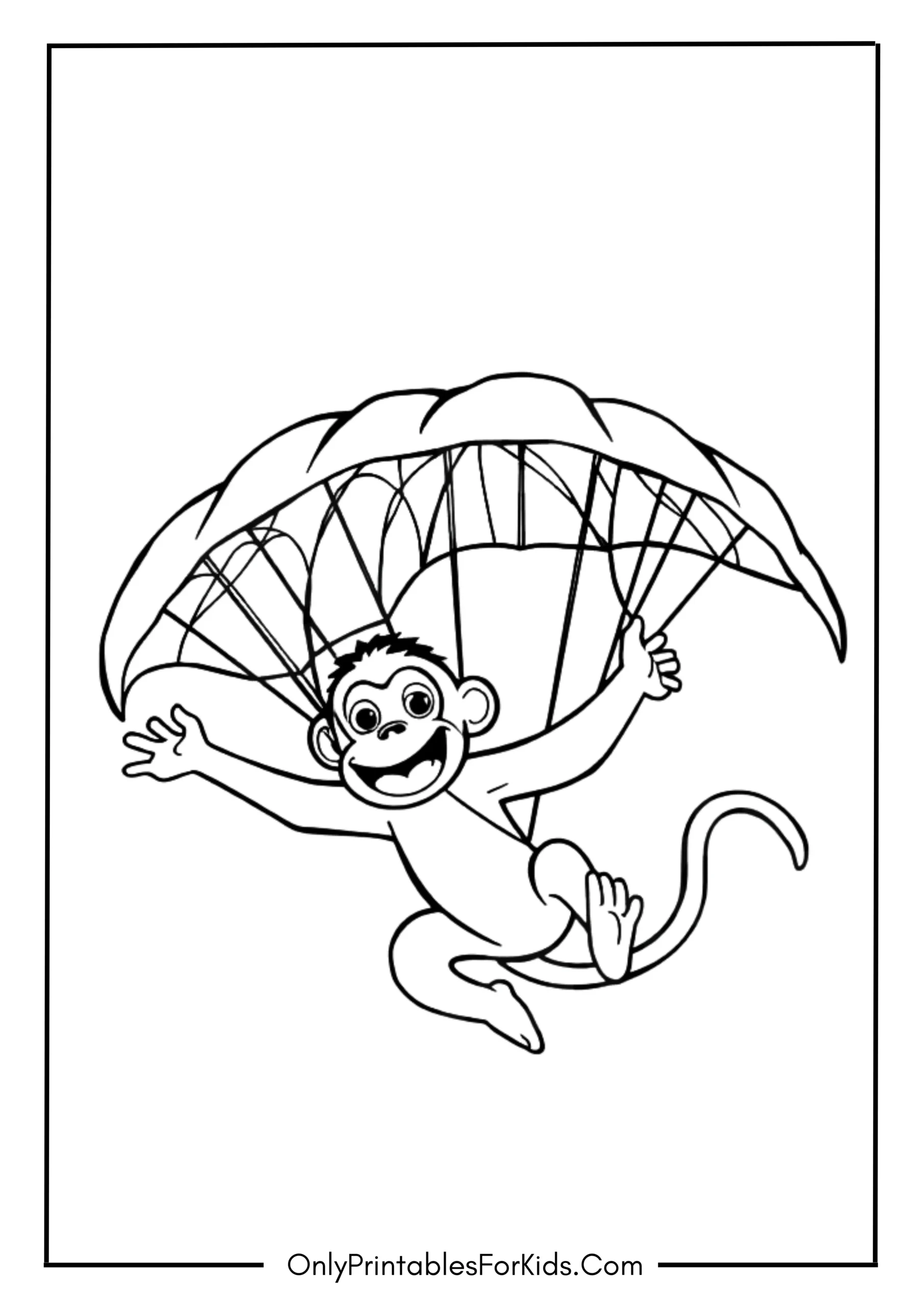 Adventurous Monkey with a Leaf Parachute