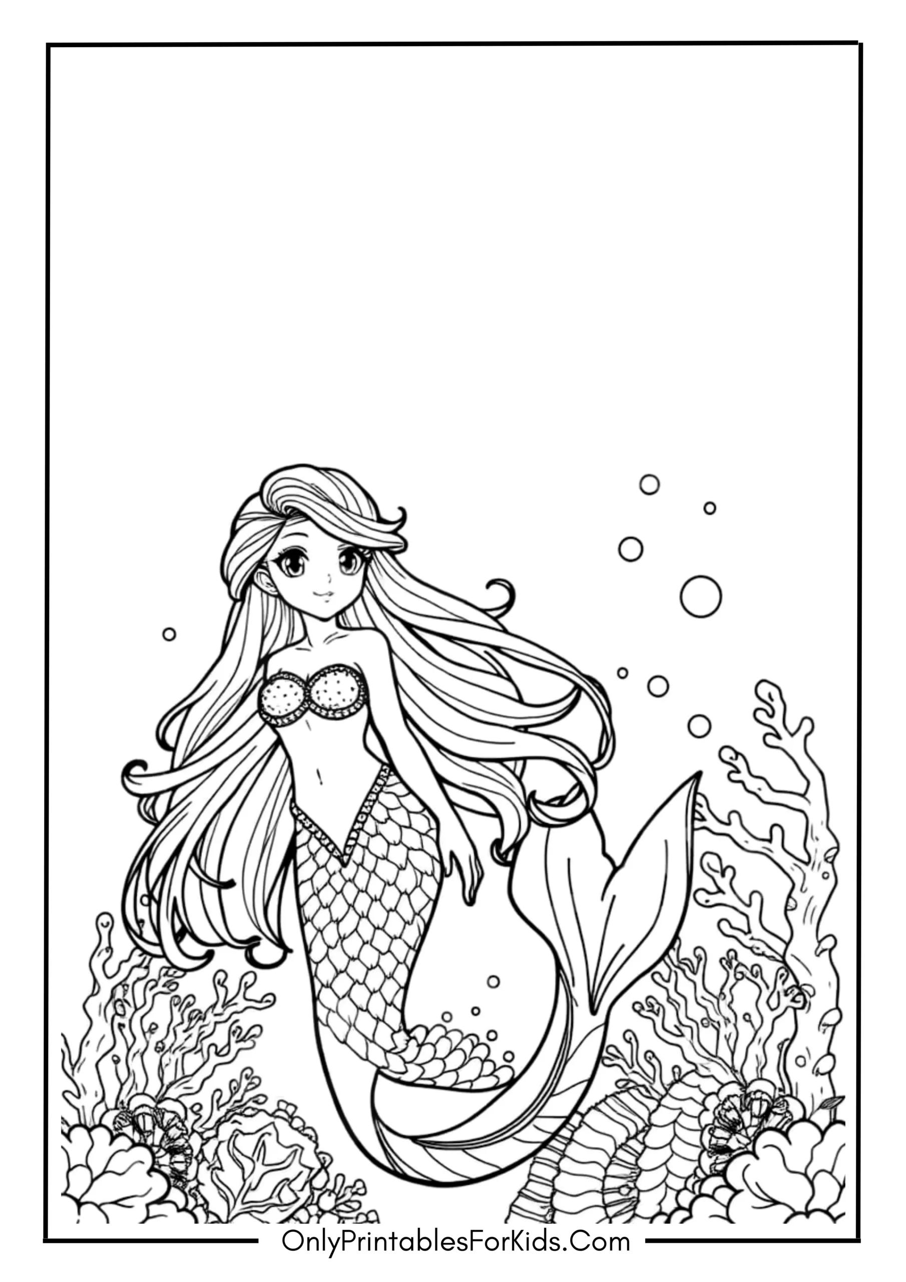 Anime Mermaid Coloring Page scaled