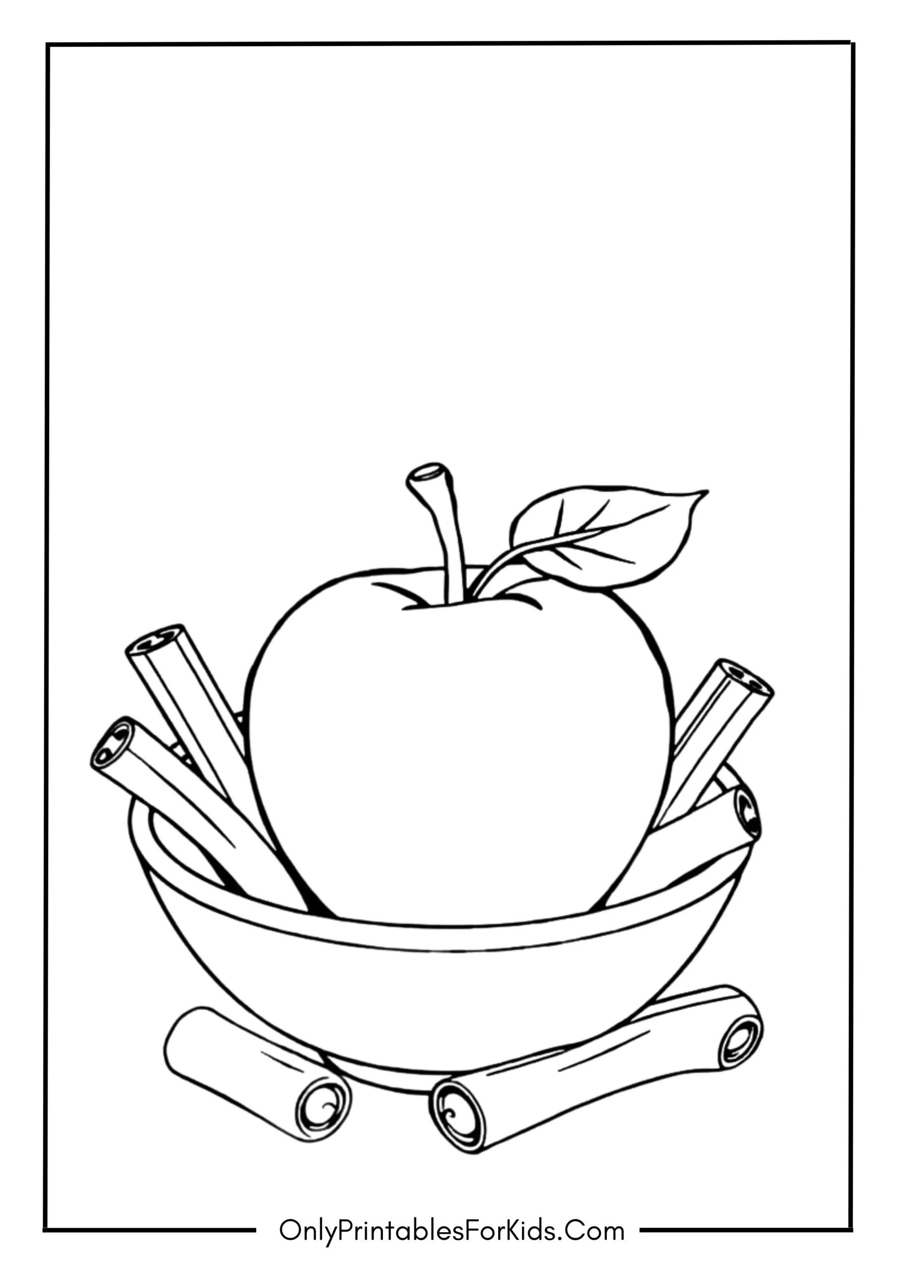 Apple Sitting in a Cozy Bowl with Cinnamon Sticks
