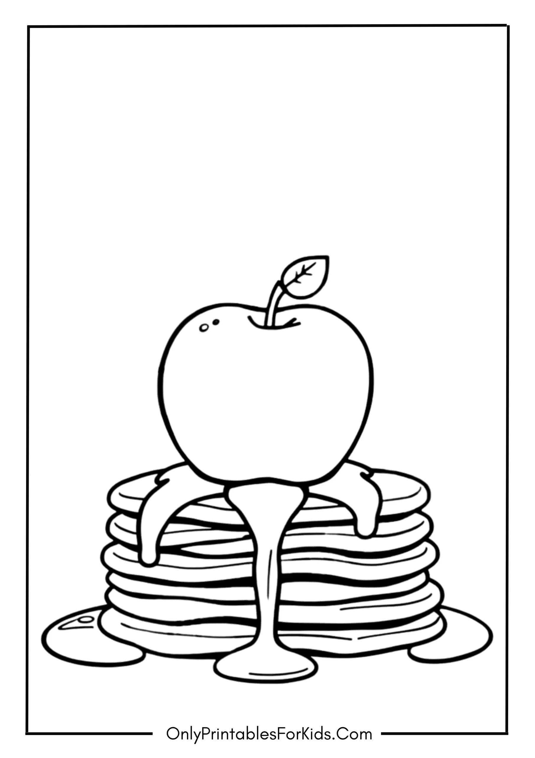 Apple on a Stack of Pancakes Drizzled with Maple Syrup