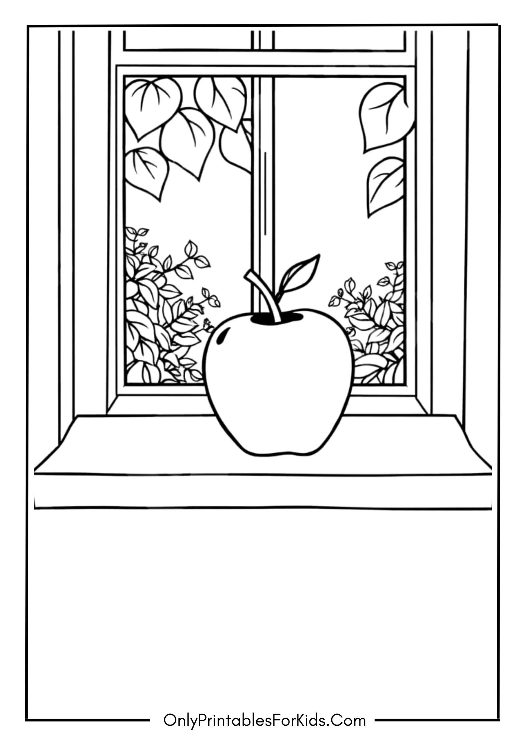 Apple on a Window Sill Overlooking a Garden