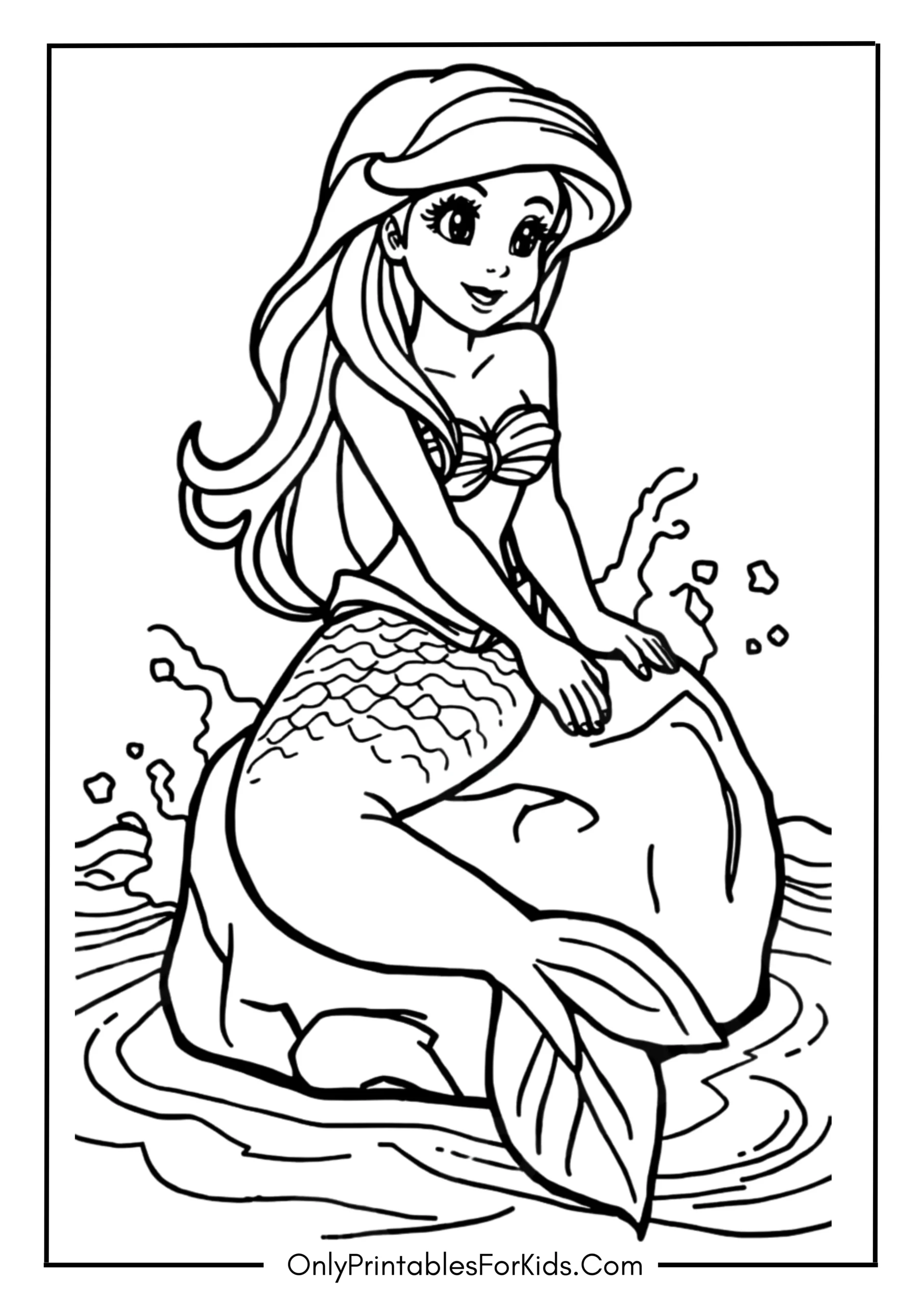 Ariel Mermaid Coloring Page 3 scaled