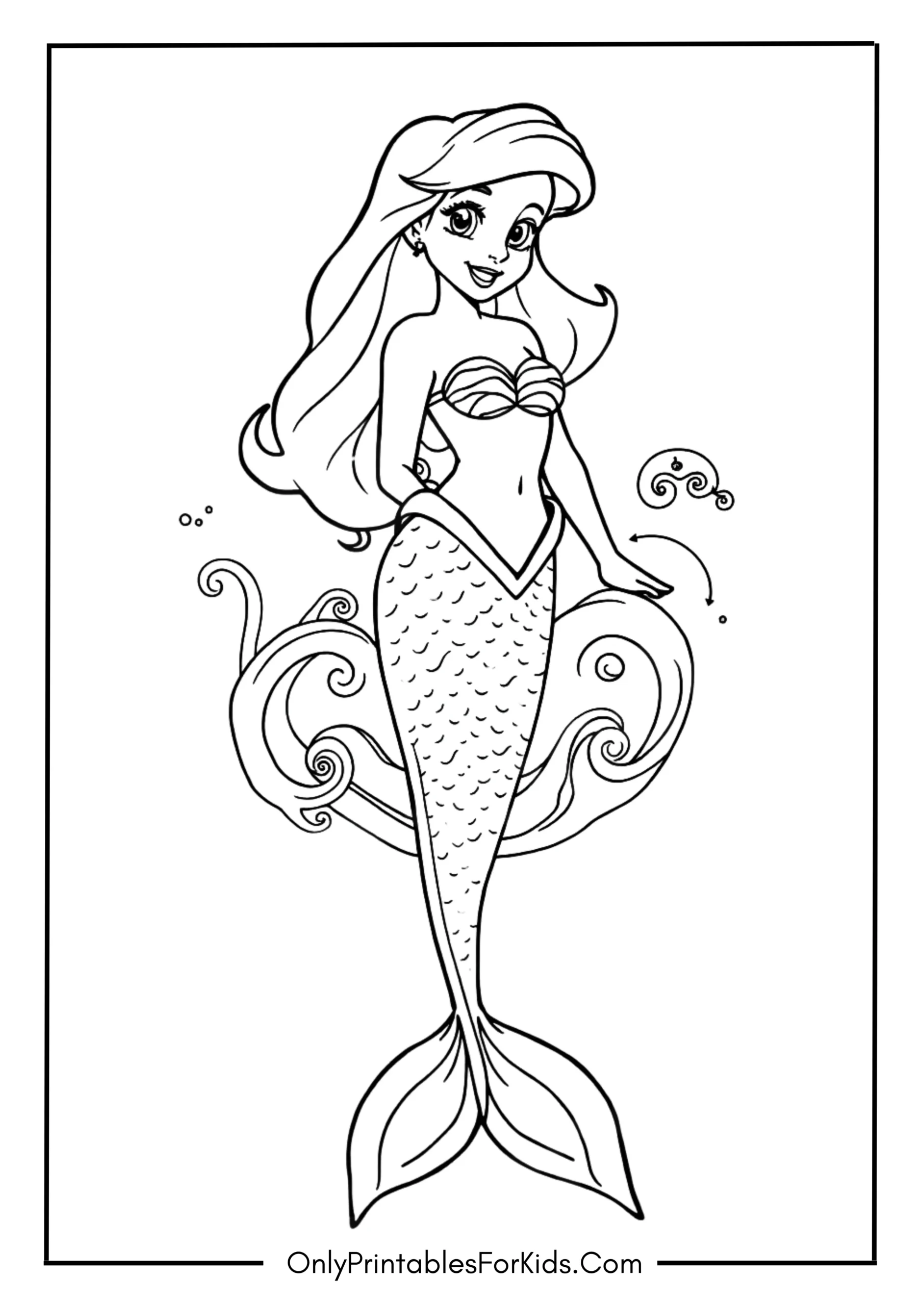 Ariel Mermaid Coloring Page scaled