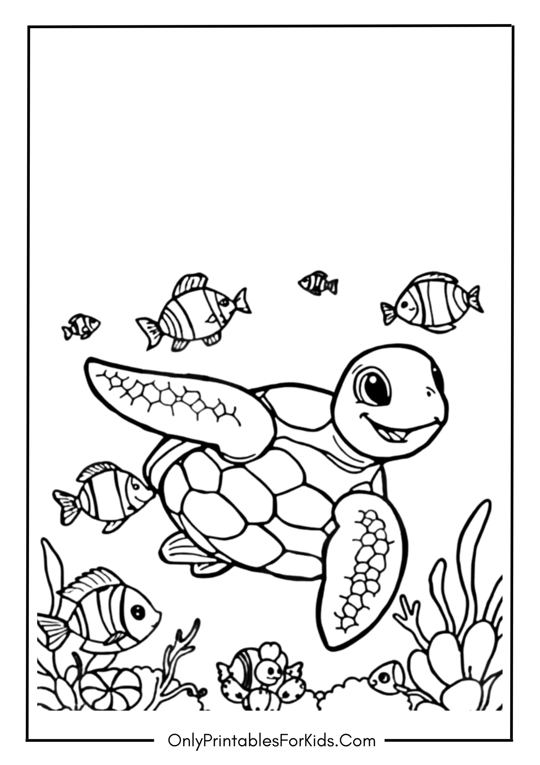 Baby Sea Turtle and Fish Friends