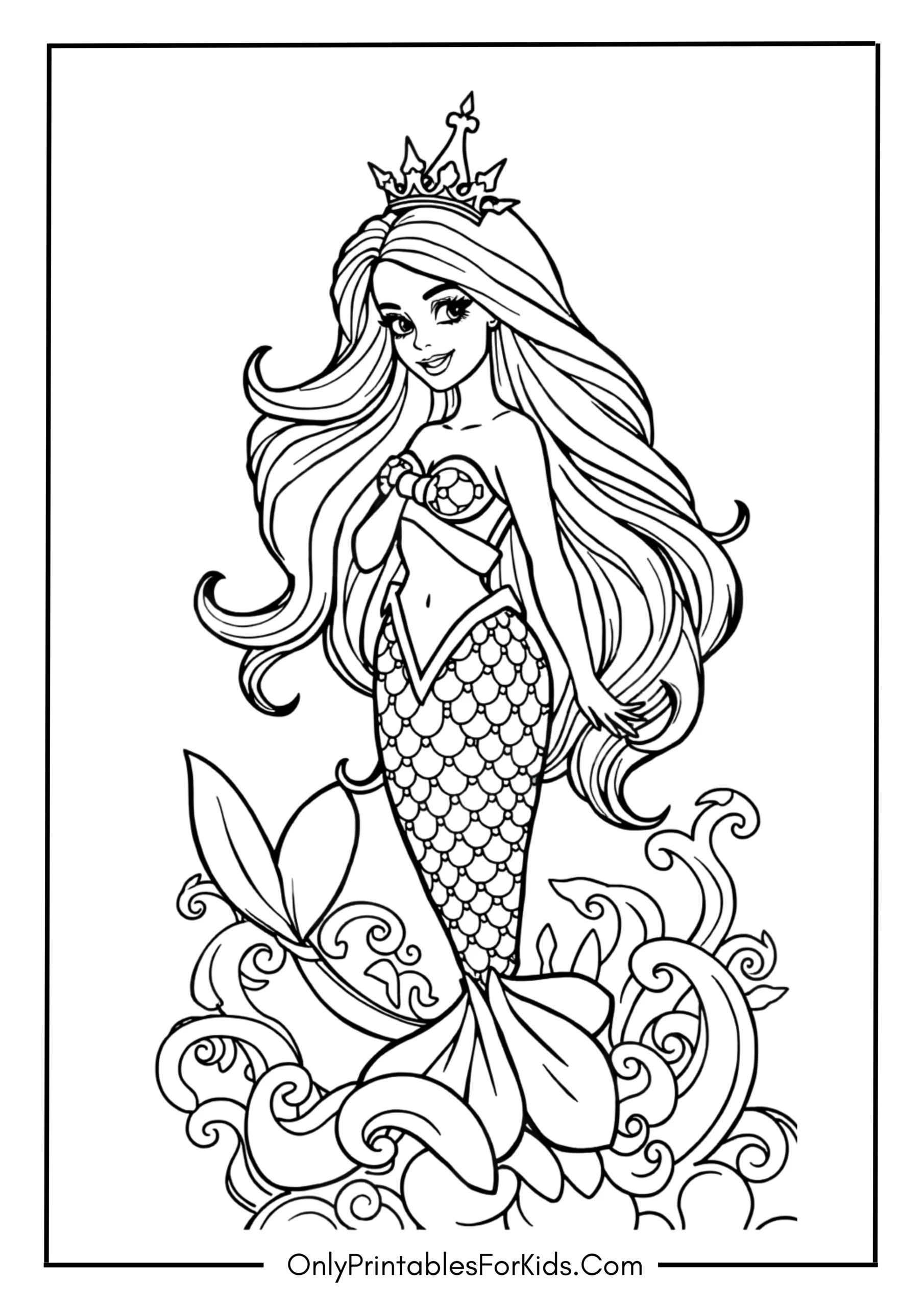 Barbie Mermaid Coloring Page 3 scaled