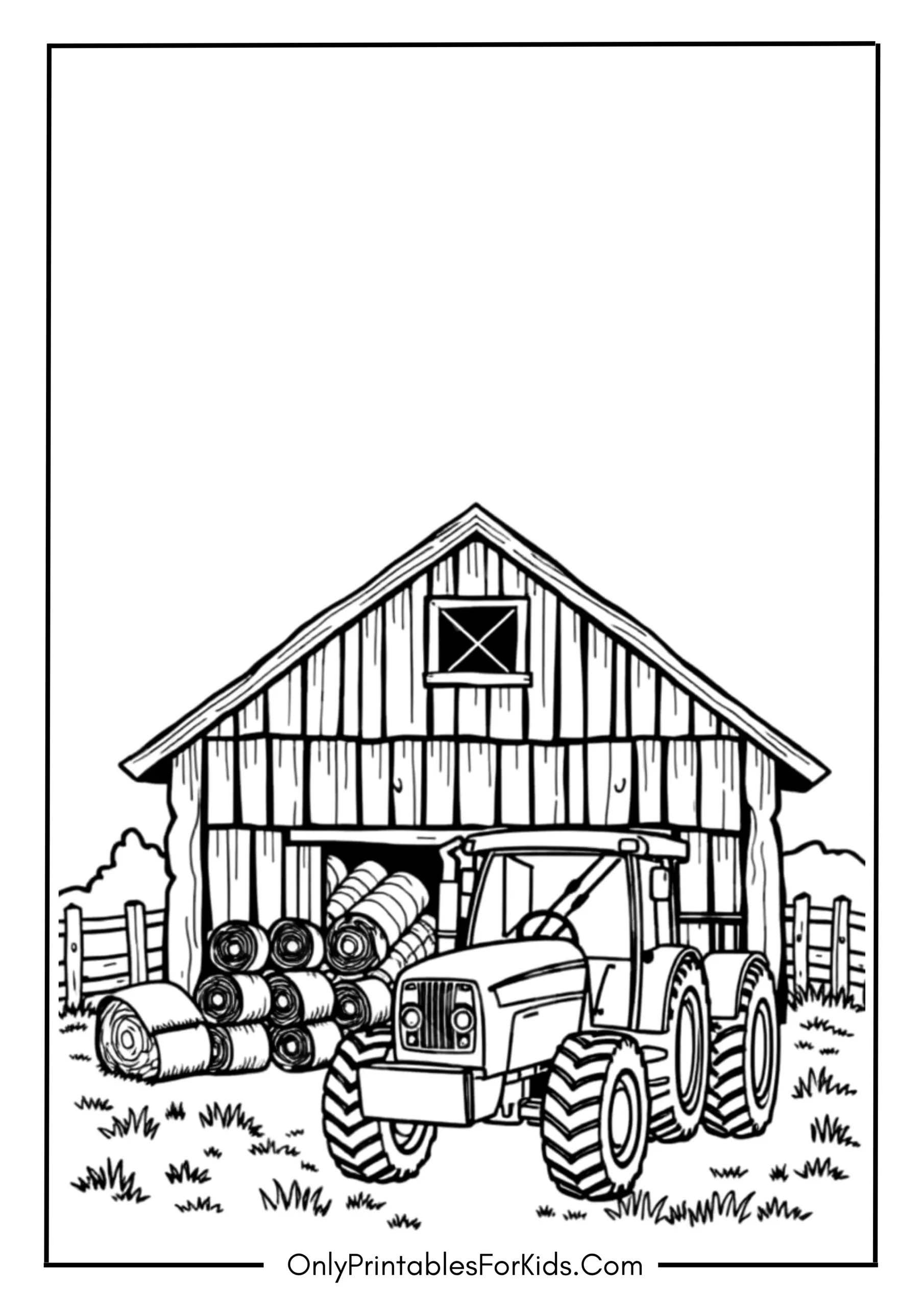 Barn with Hay Bales and Tractor scaled