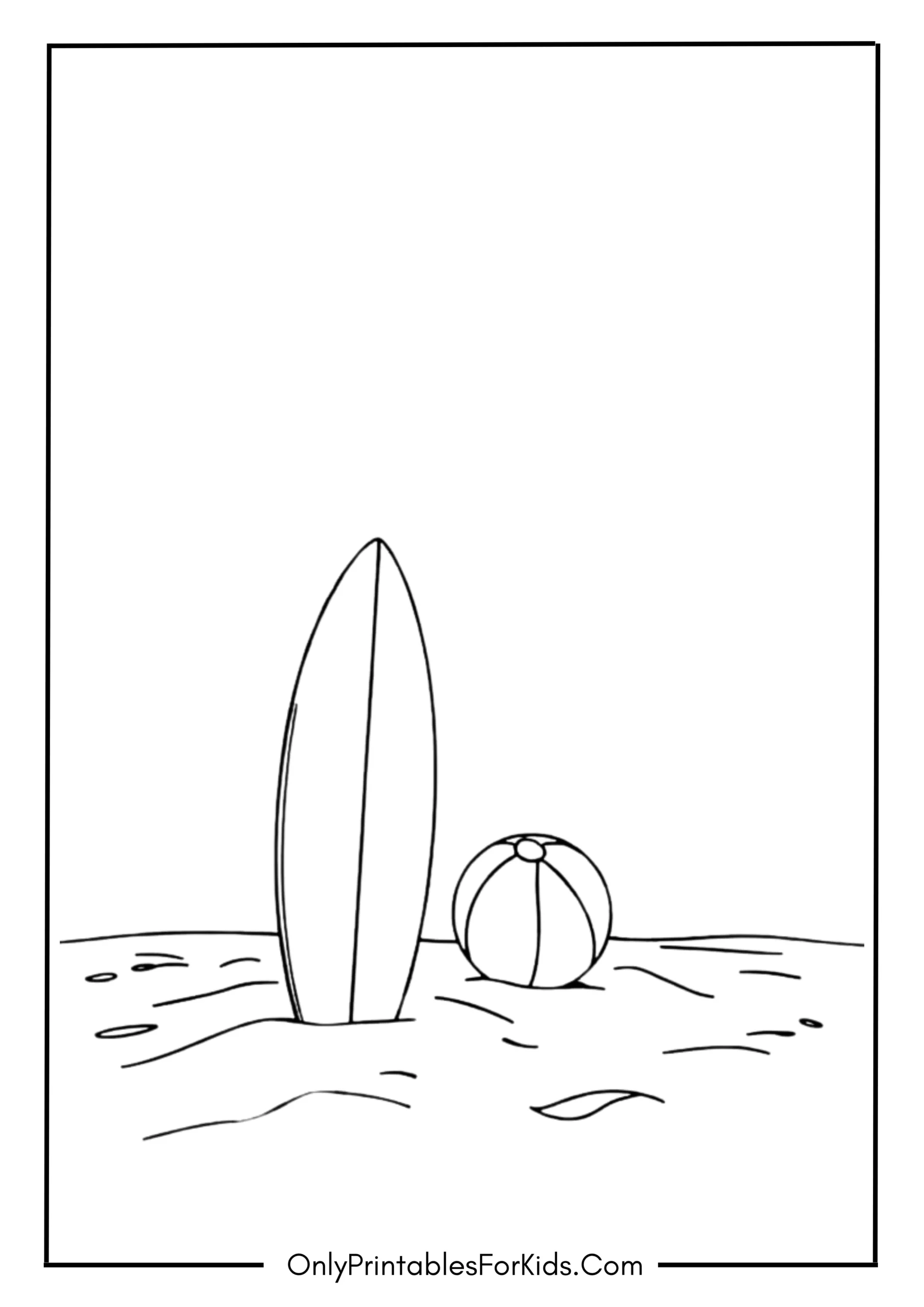 Beach Ball Next to Surfboard