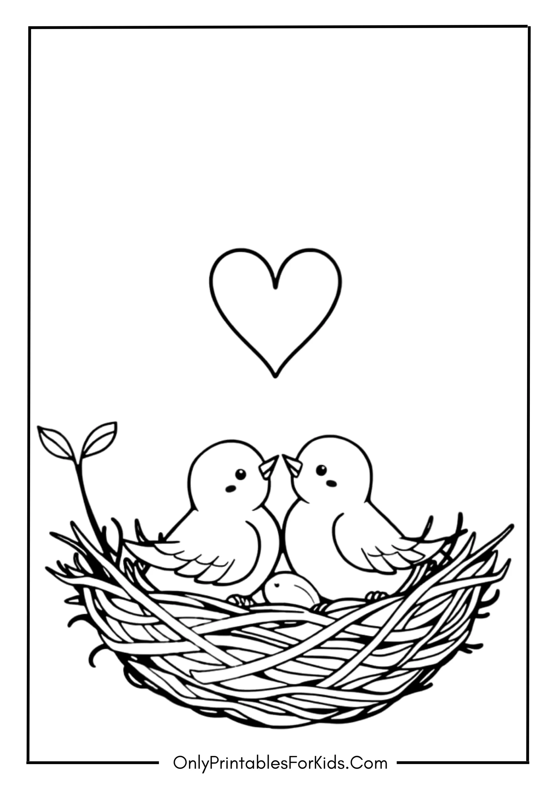 Bird Family with Heart Coloring Page