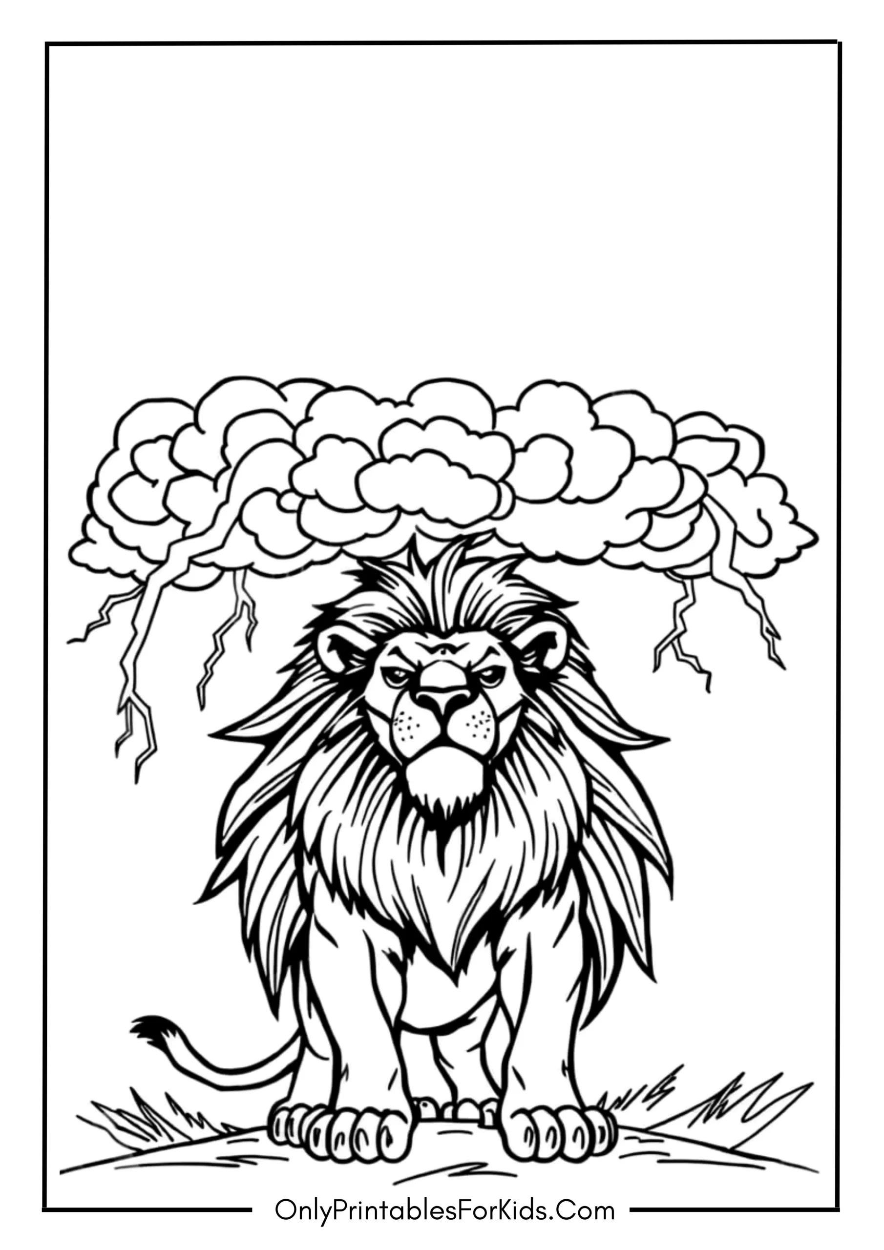 Brave Lion Facing A Storm