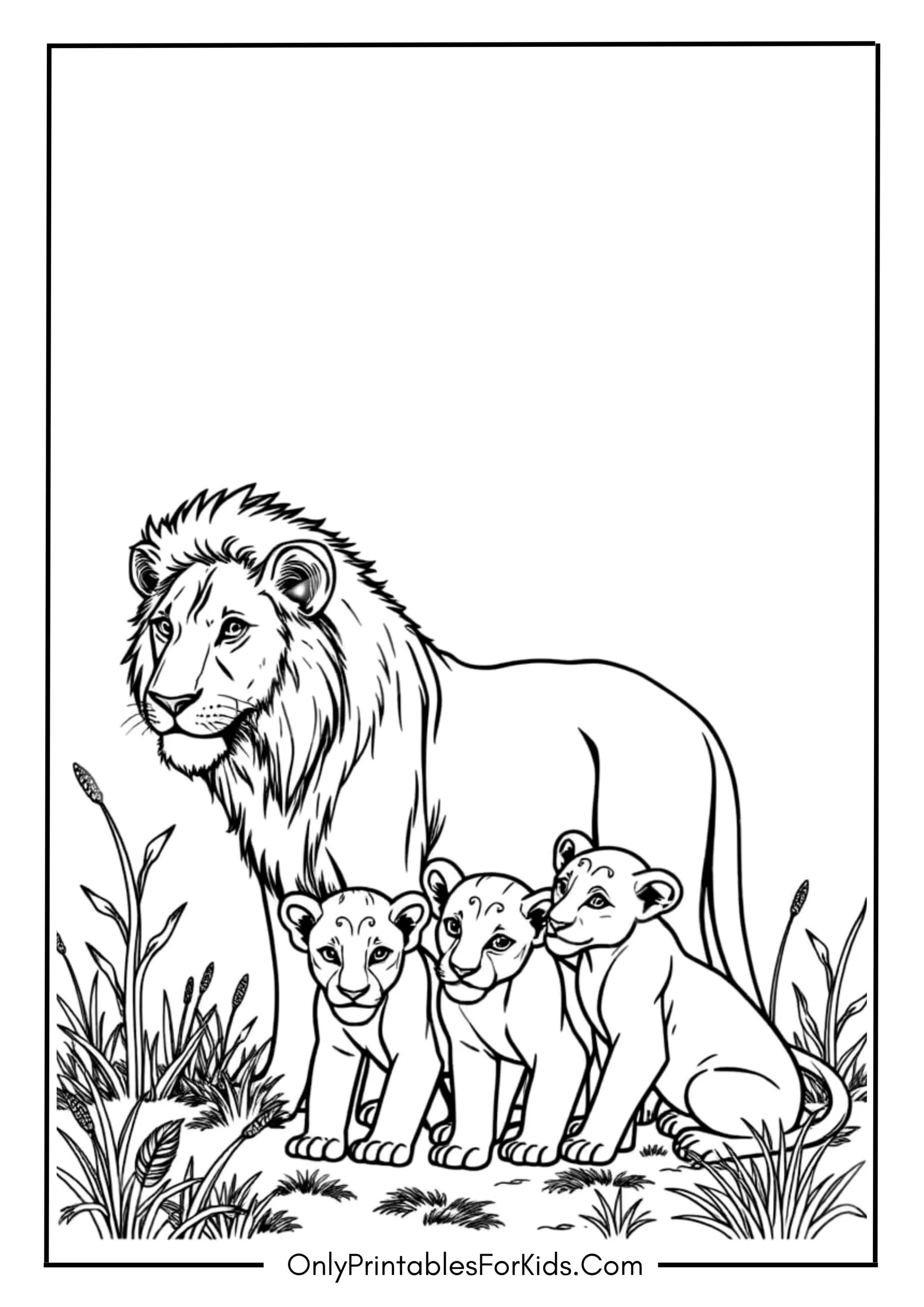 Calm Lioness Protecting Her Young