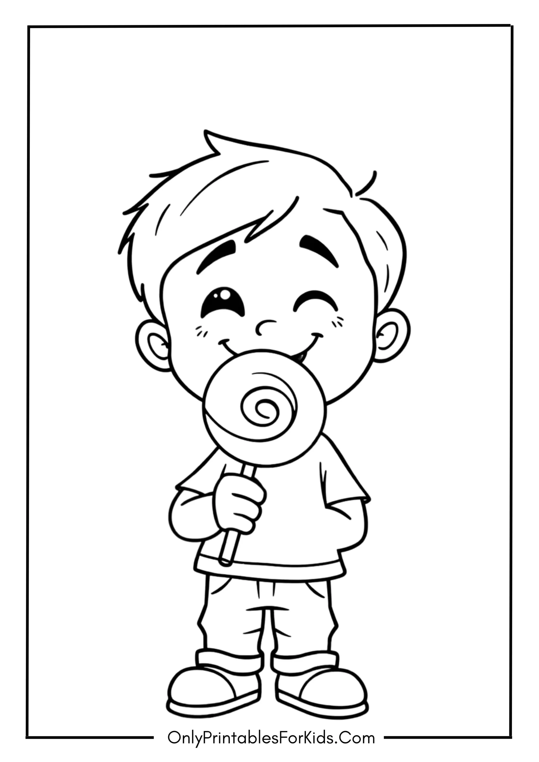 Cartoon Boy Eating a Lollipop