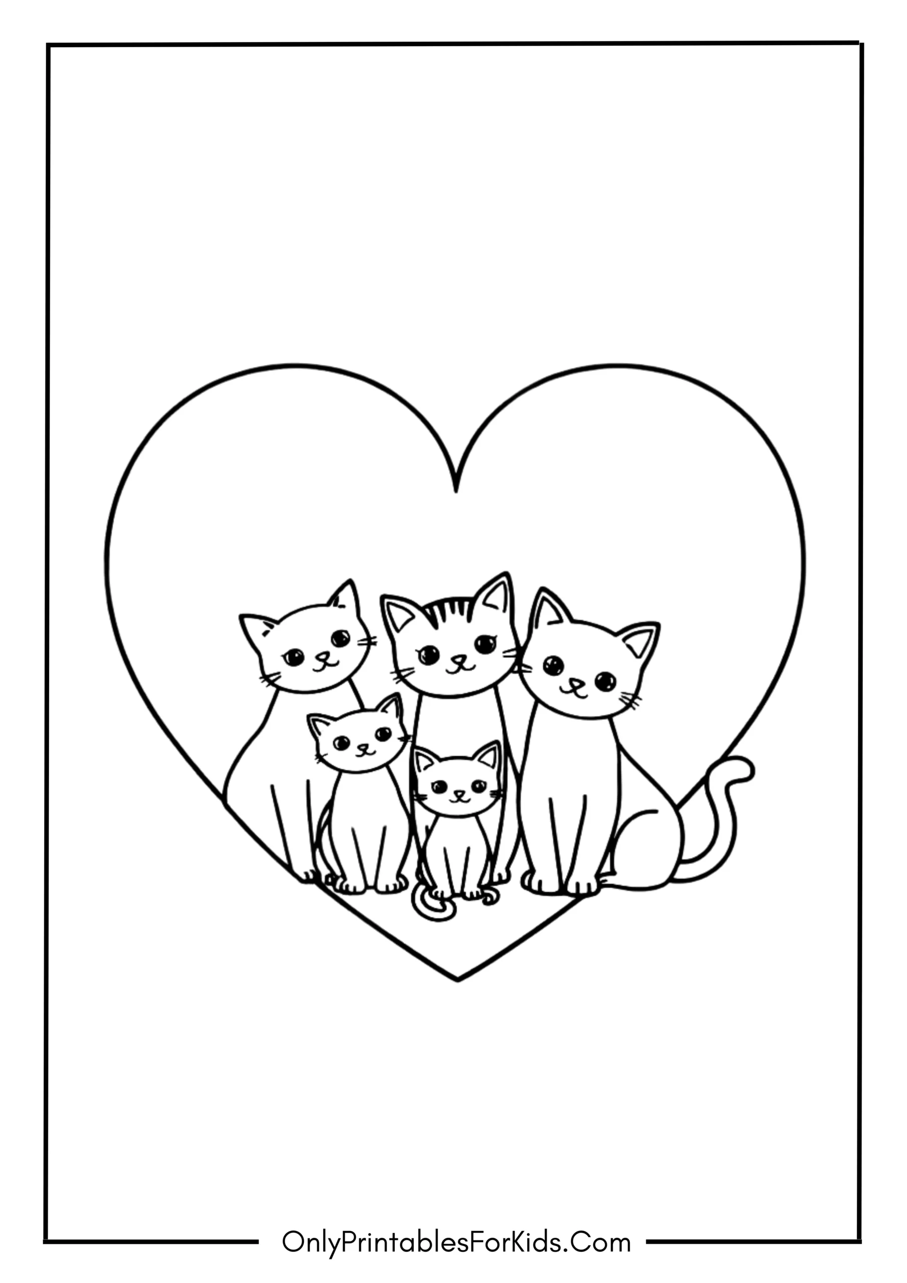 Cat Family with Heart Coloring Page