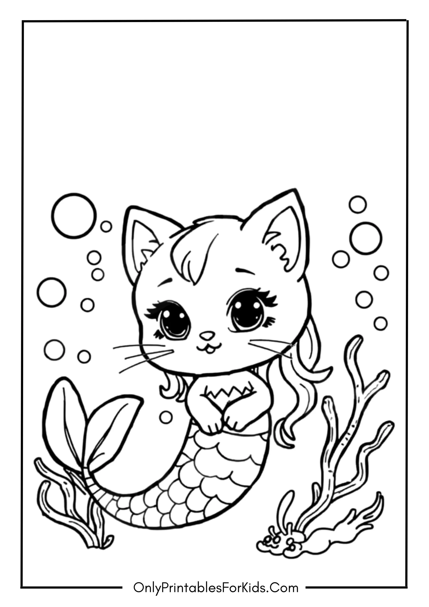 Cat Mermaid Coloring Page scaled