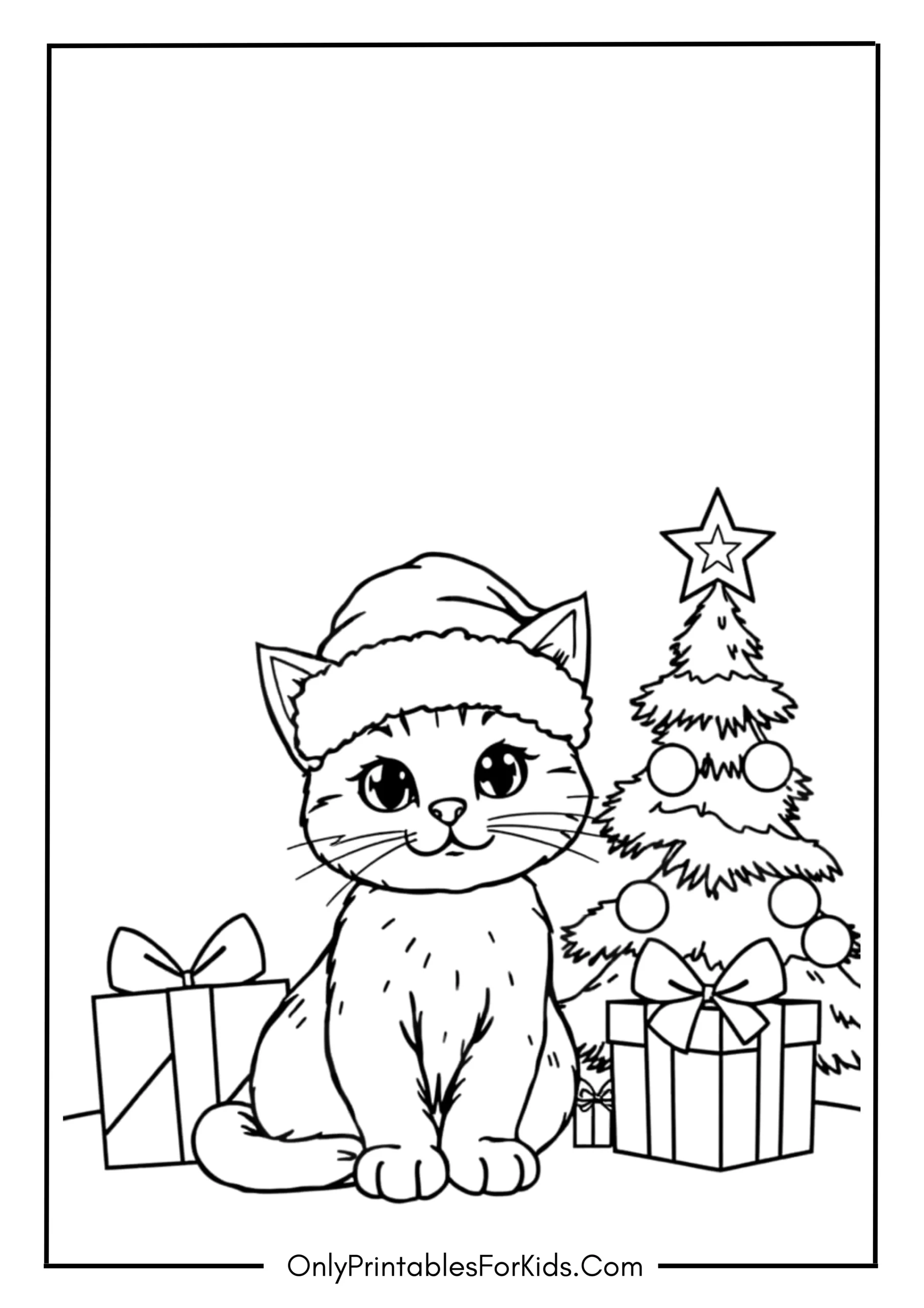 Christmas Cat Coloring Page