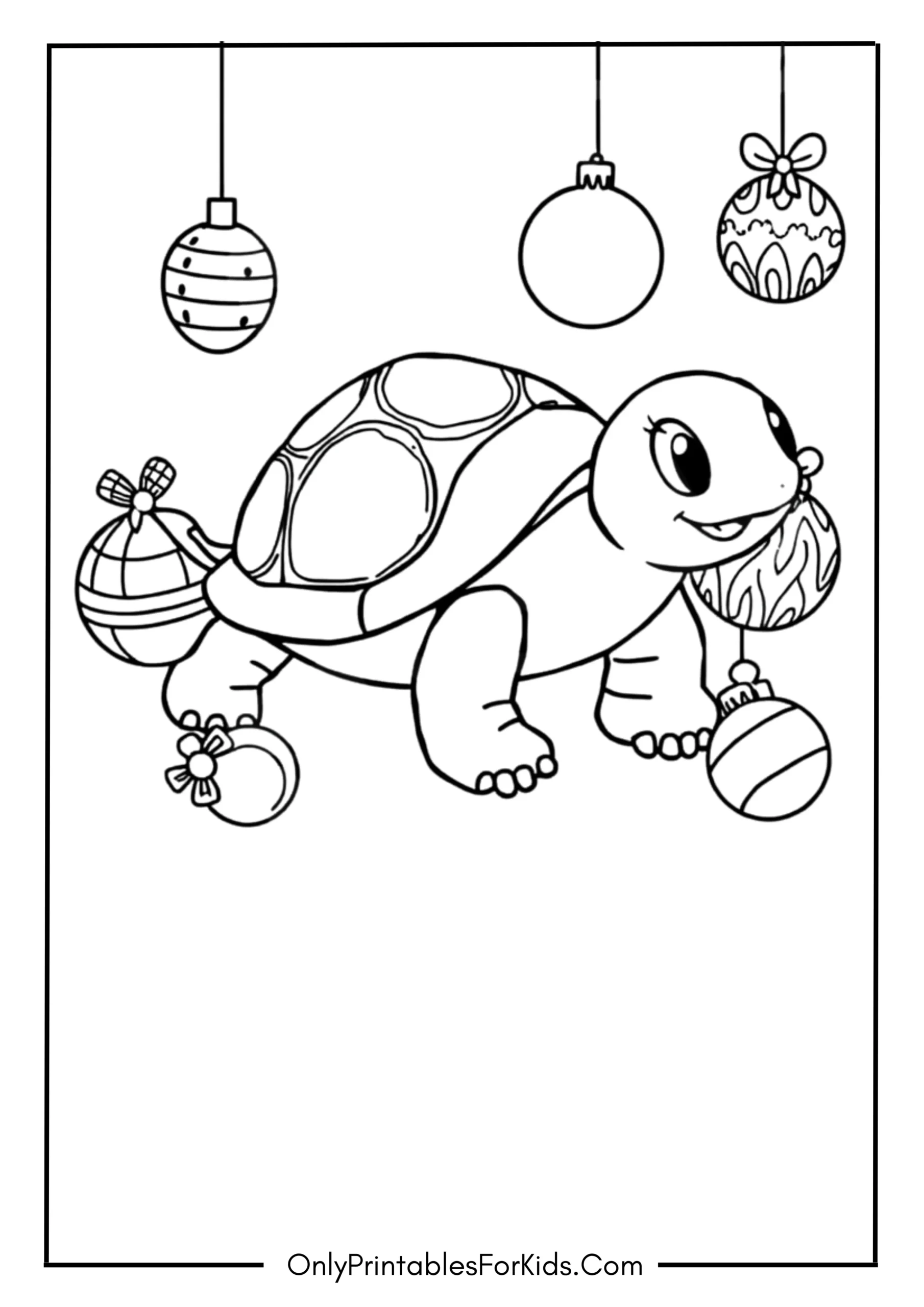 Christmas Turtle Playing with Ornaments
