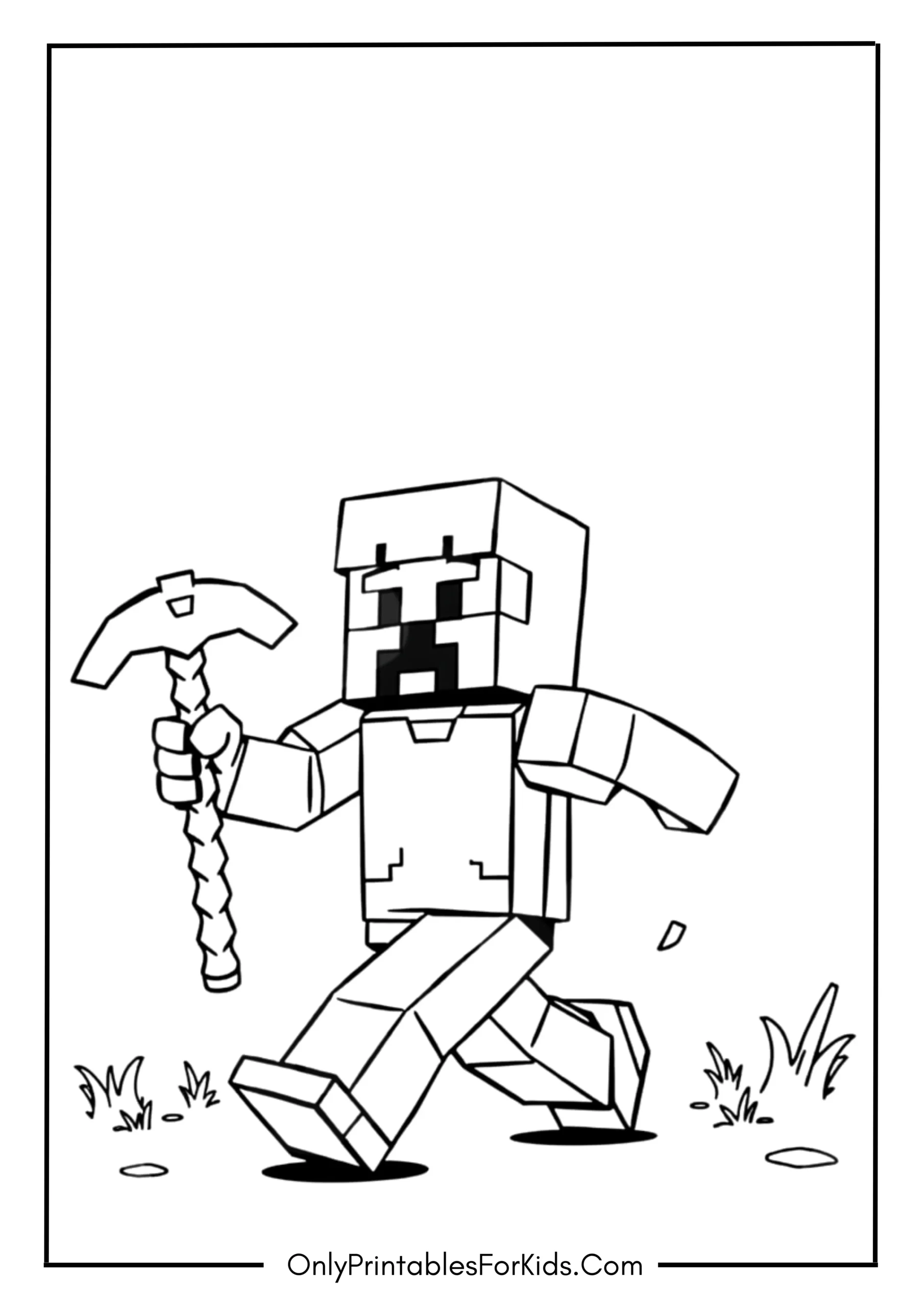Color Minecraft Steve in Action Coloring Page