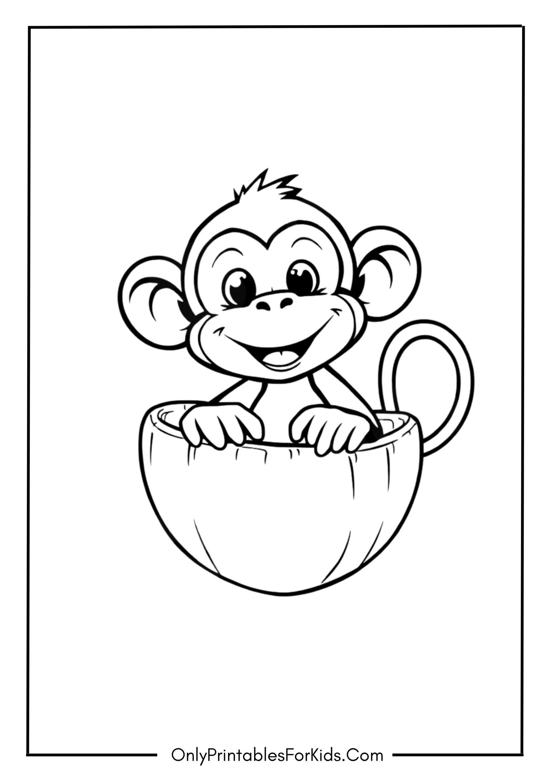 Curious Monkey Peeking Out of a Coconut