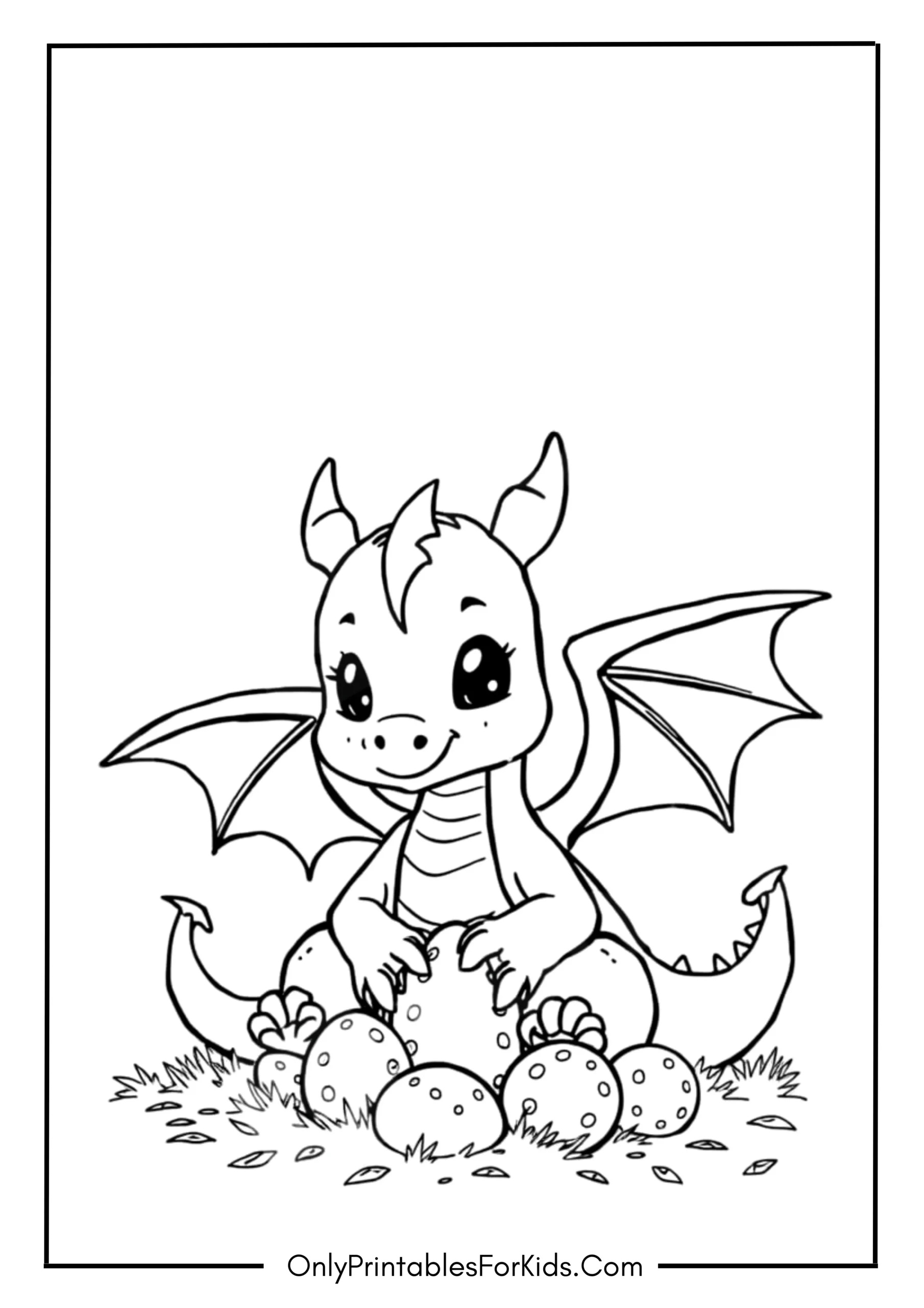 Cute Dragon with Eggs Coloring Page