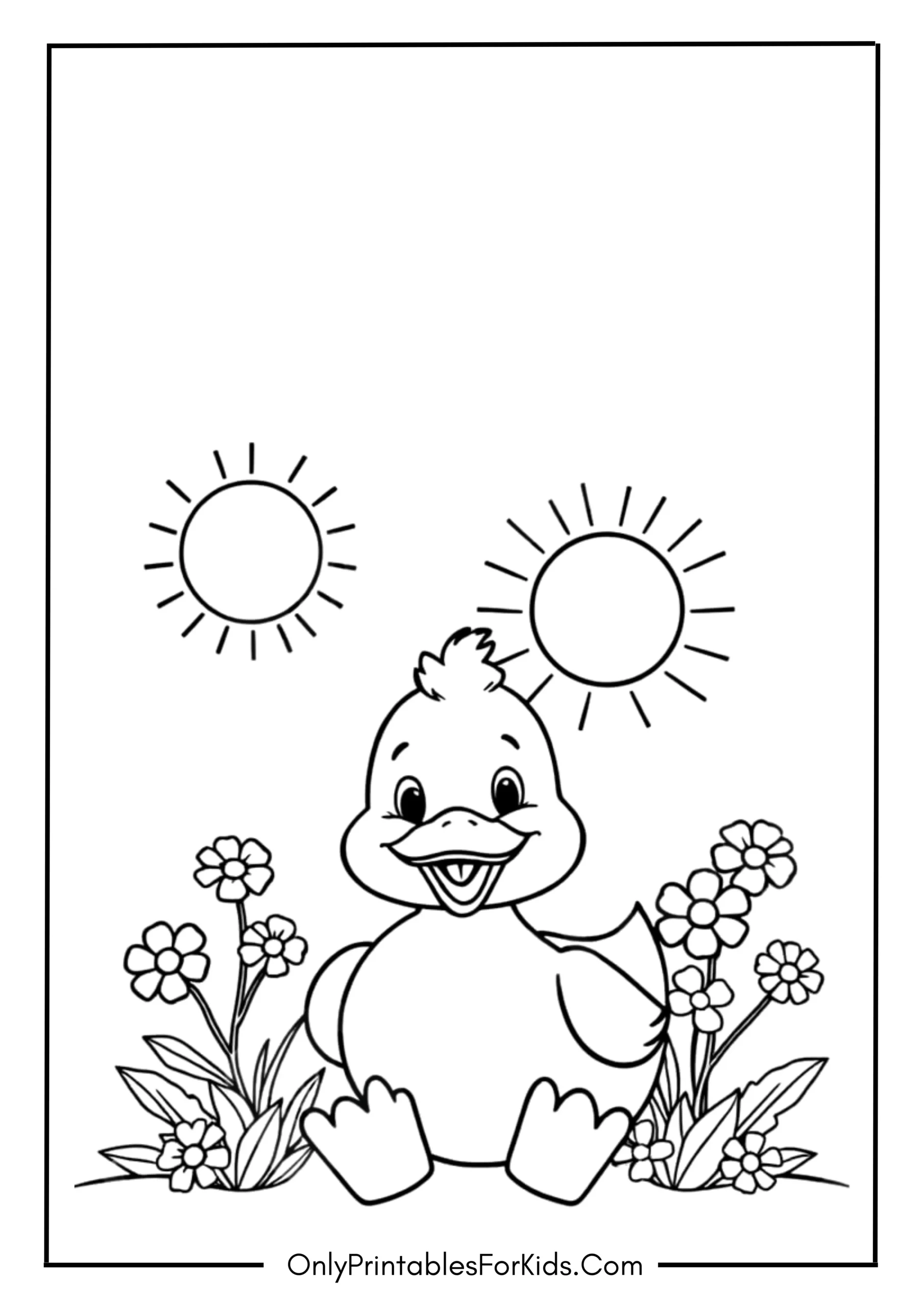 Cute Duck Under the Summer Sun Coloring Page