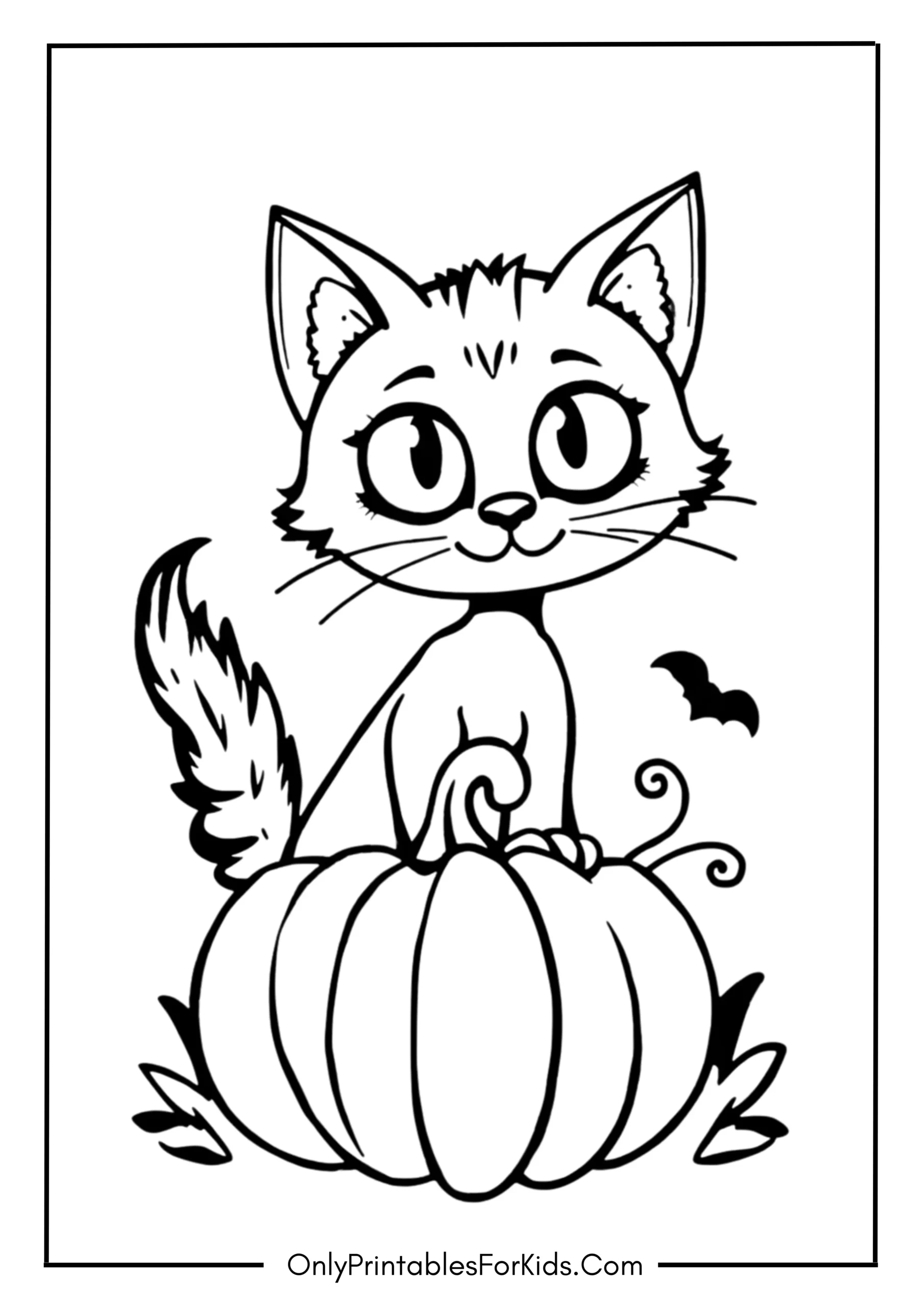 Cute Halloween Cat Coloring Page