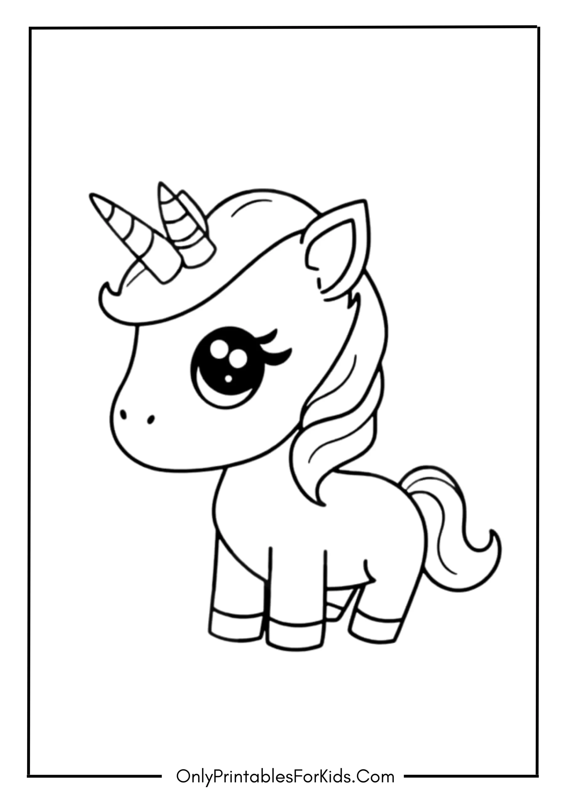 Cute Kawaii Unicorn Coloring Page