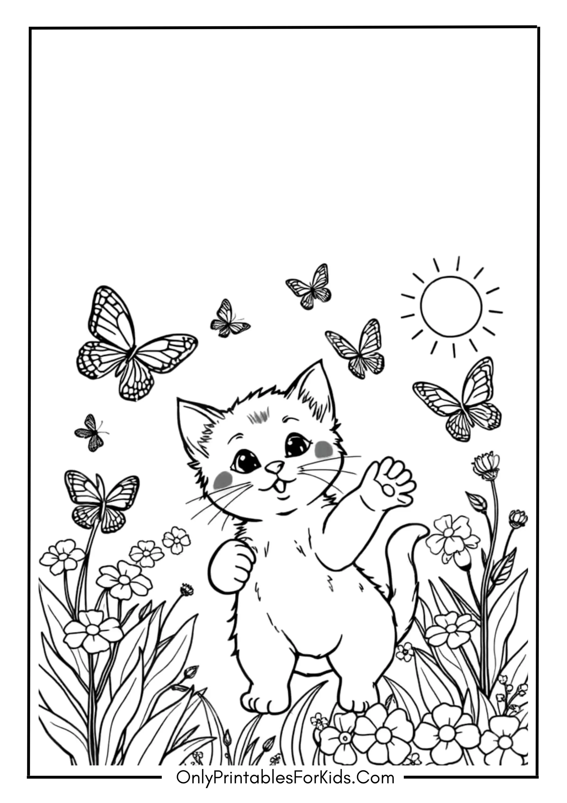 Cute Kitten Chasing Butterflies in the Garden