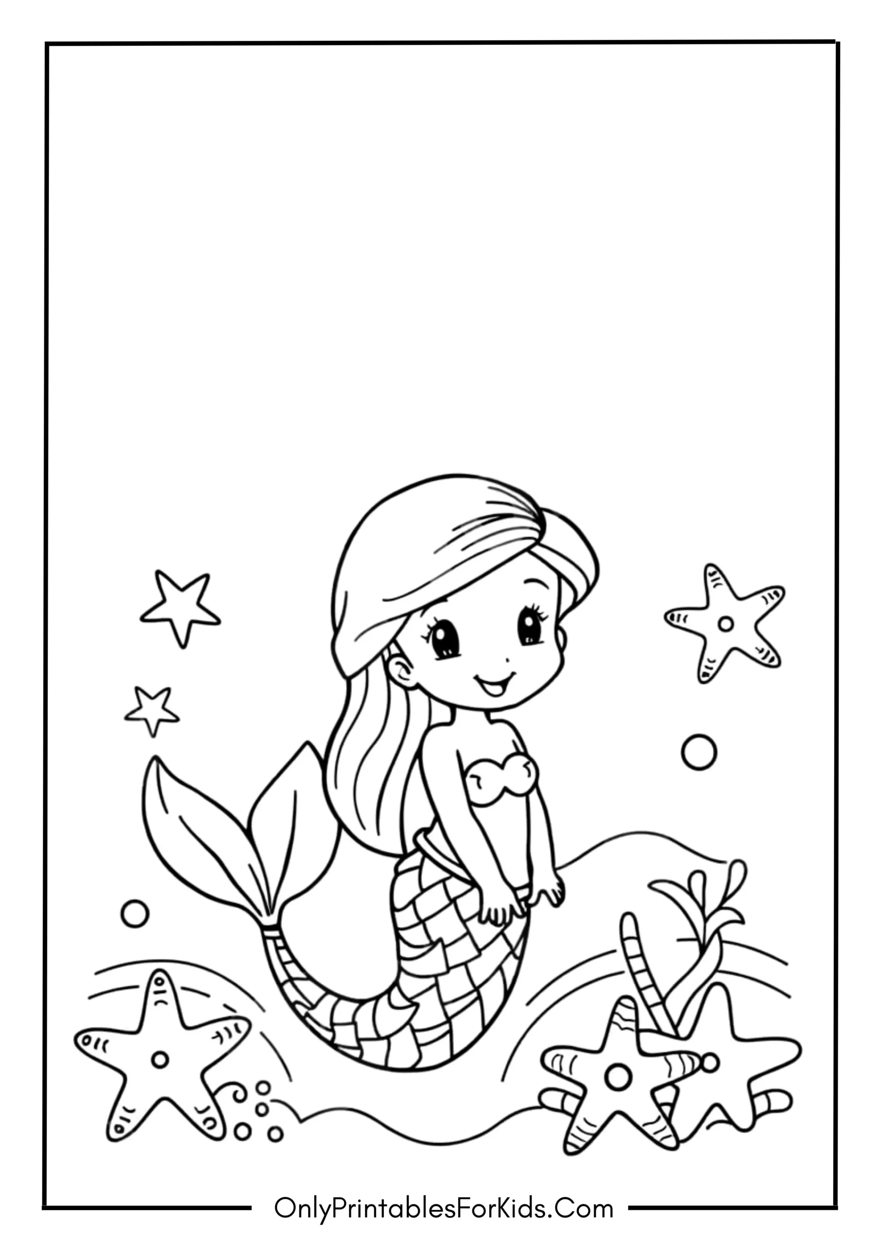 Cute Mermaid Coloring Page scaled