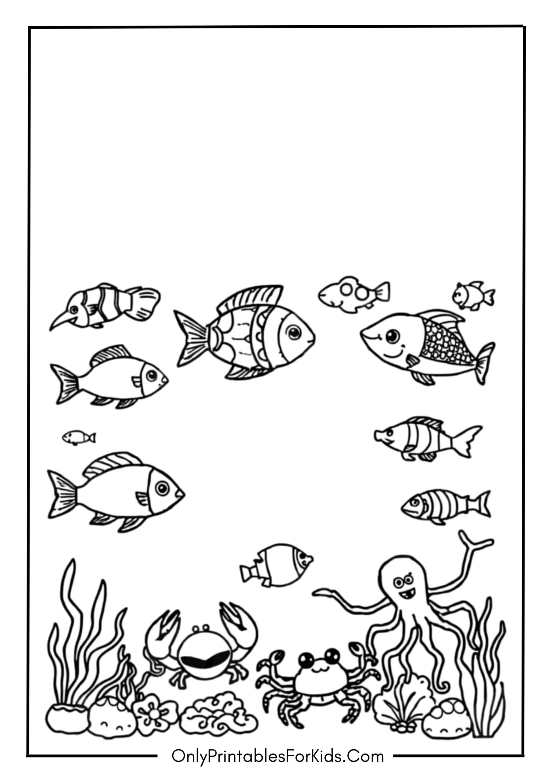 Cute Sea Animals Coloring Page