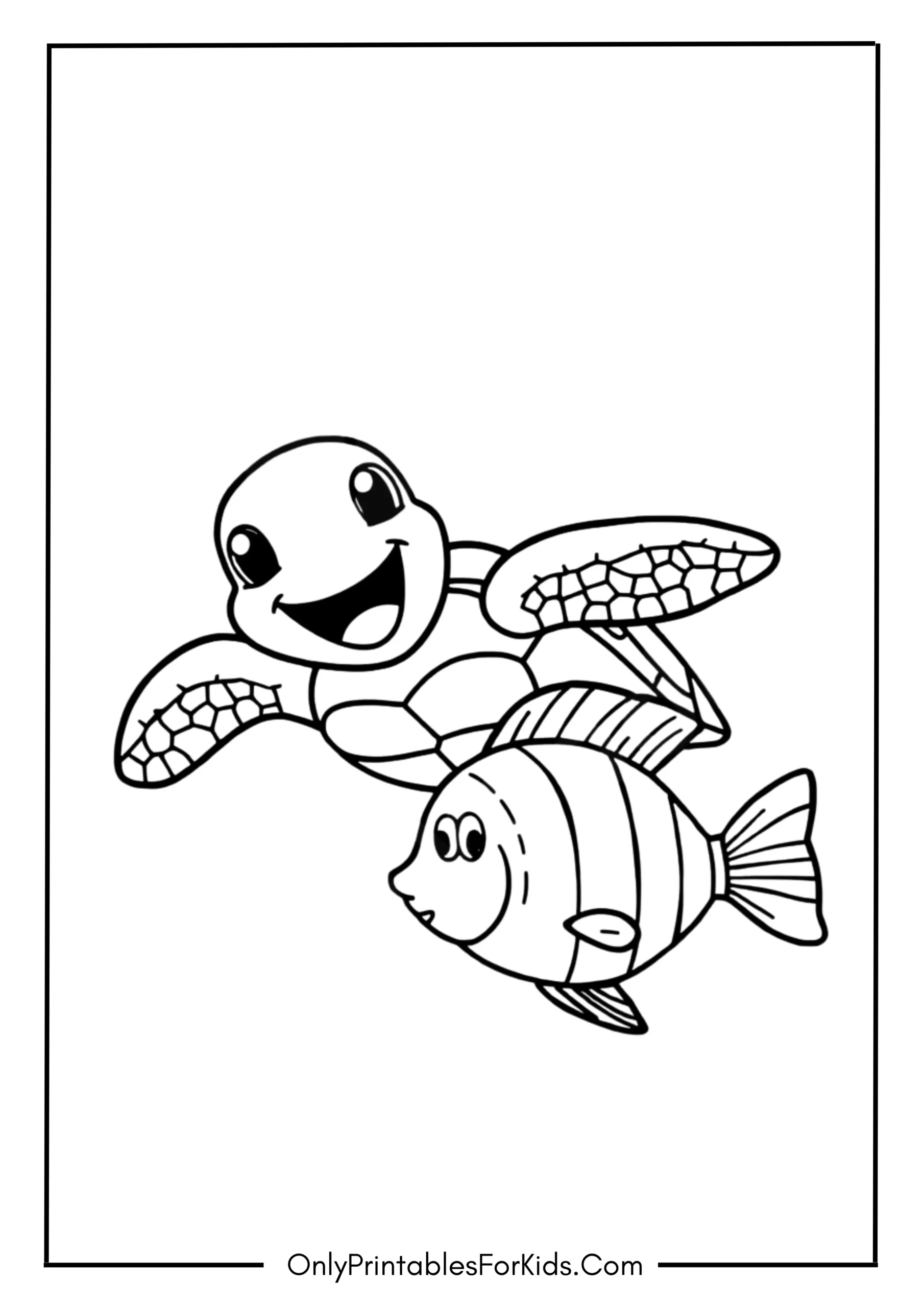 Cute Sea Turtle with a Fish Friend