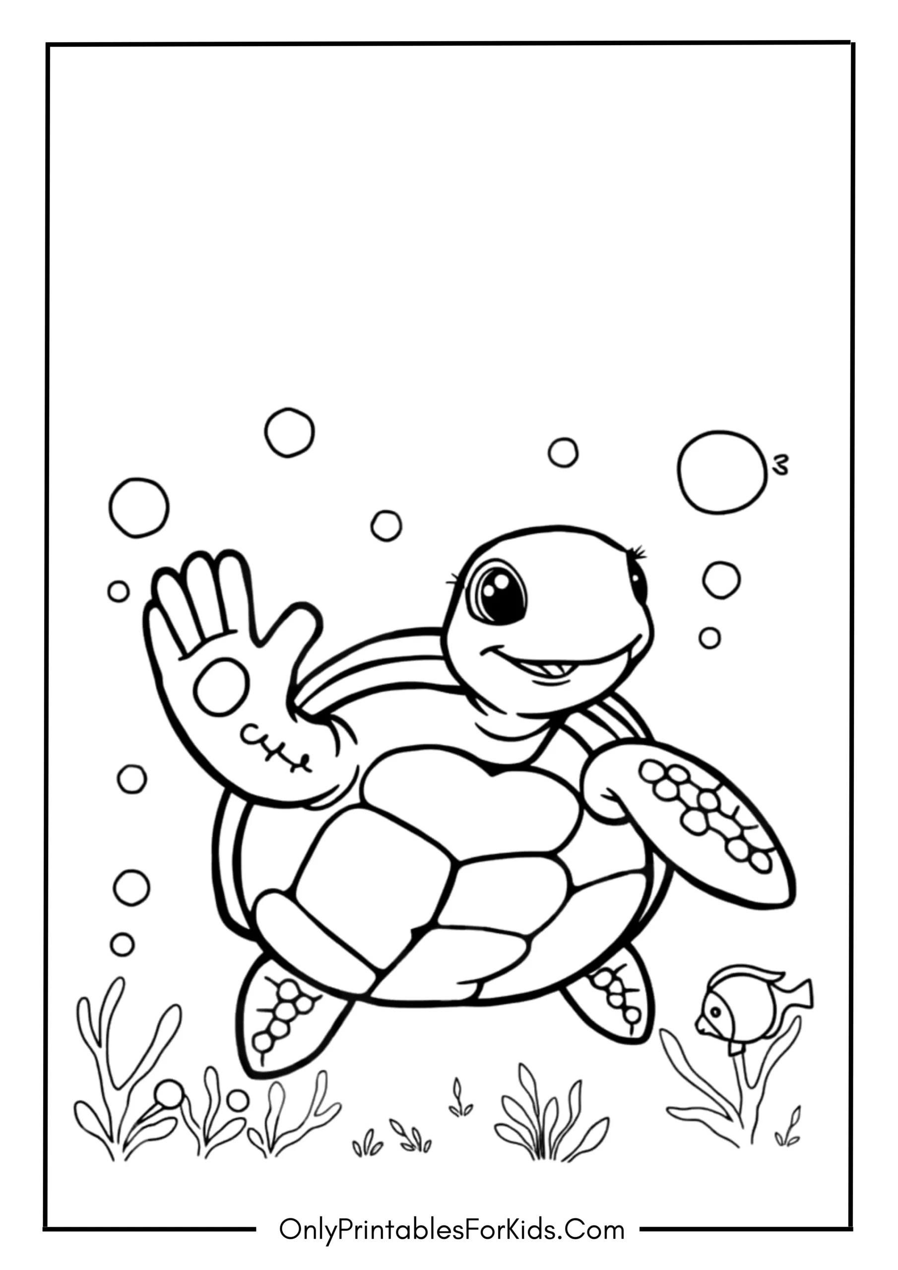 Cute Turtle Waving Underwater