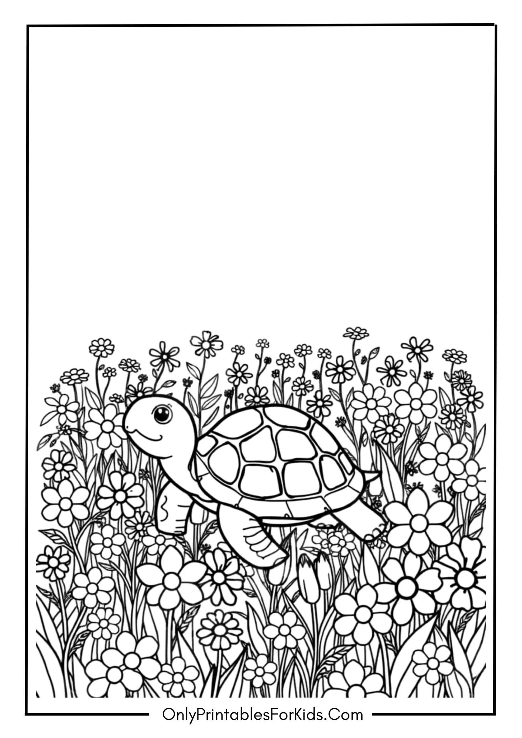 Cute Turtle in a Flower Garden