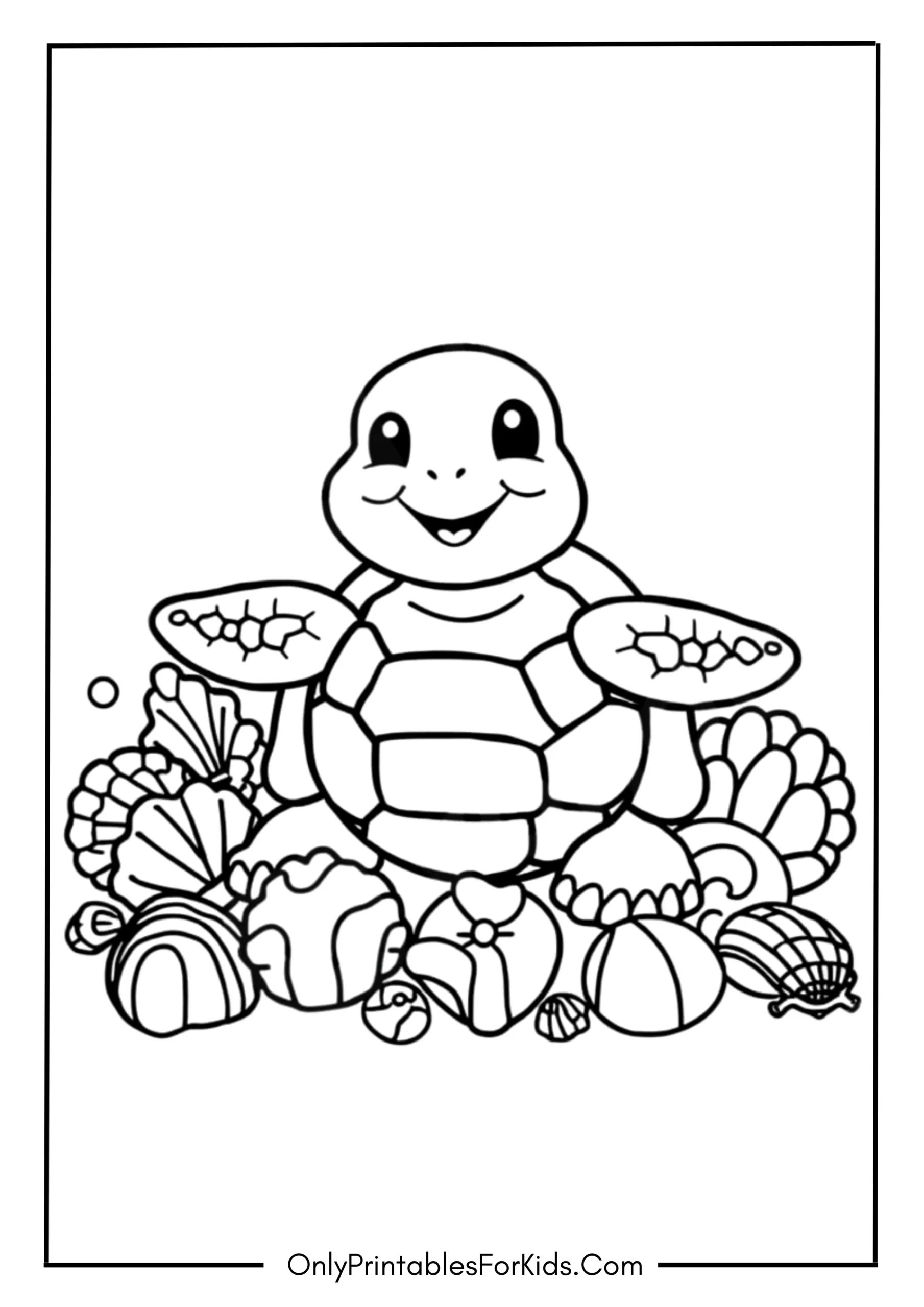 Cute Turtle with Seashells Around