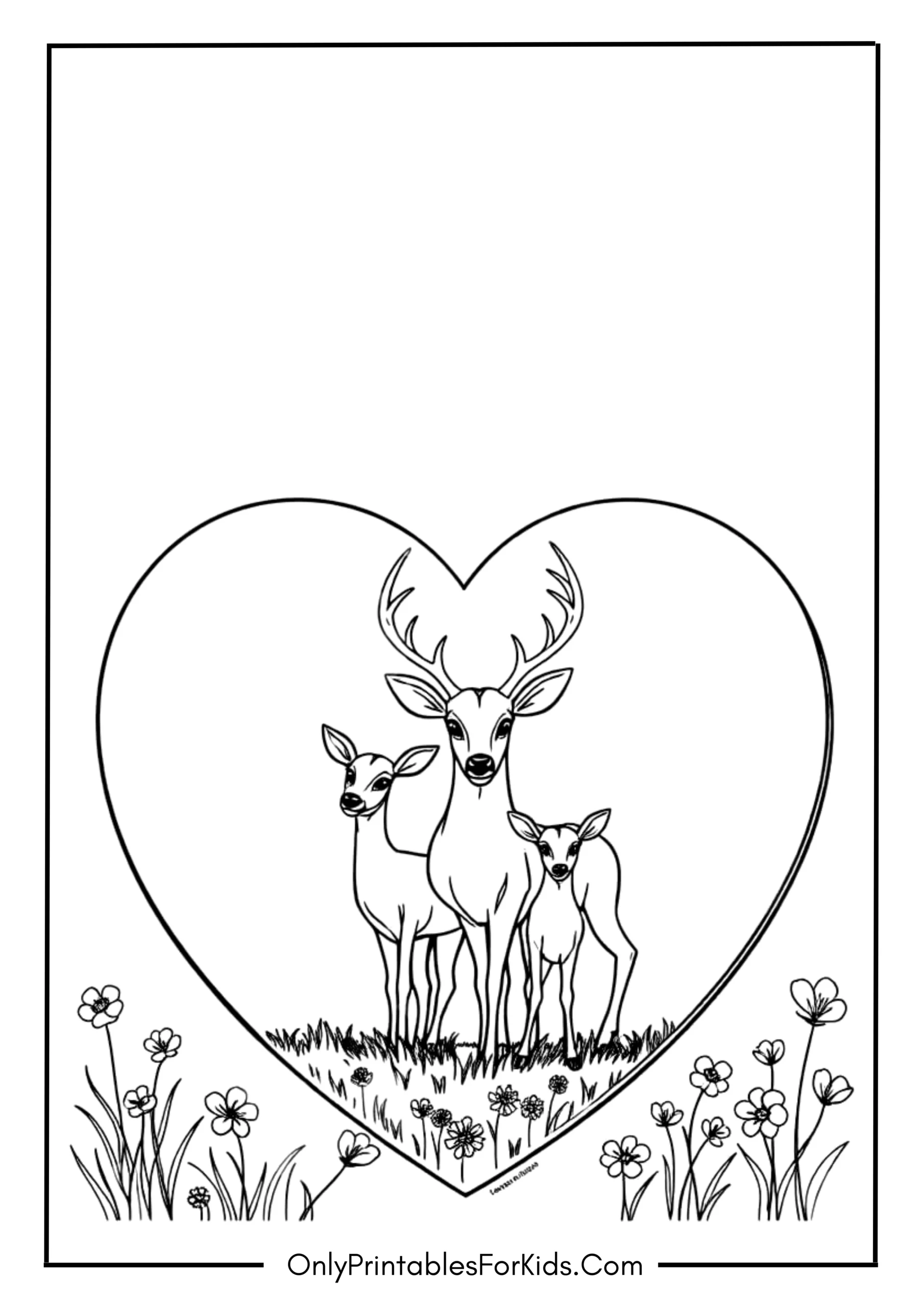Deer Family with Heart Coloring Page