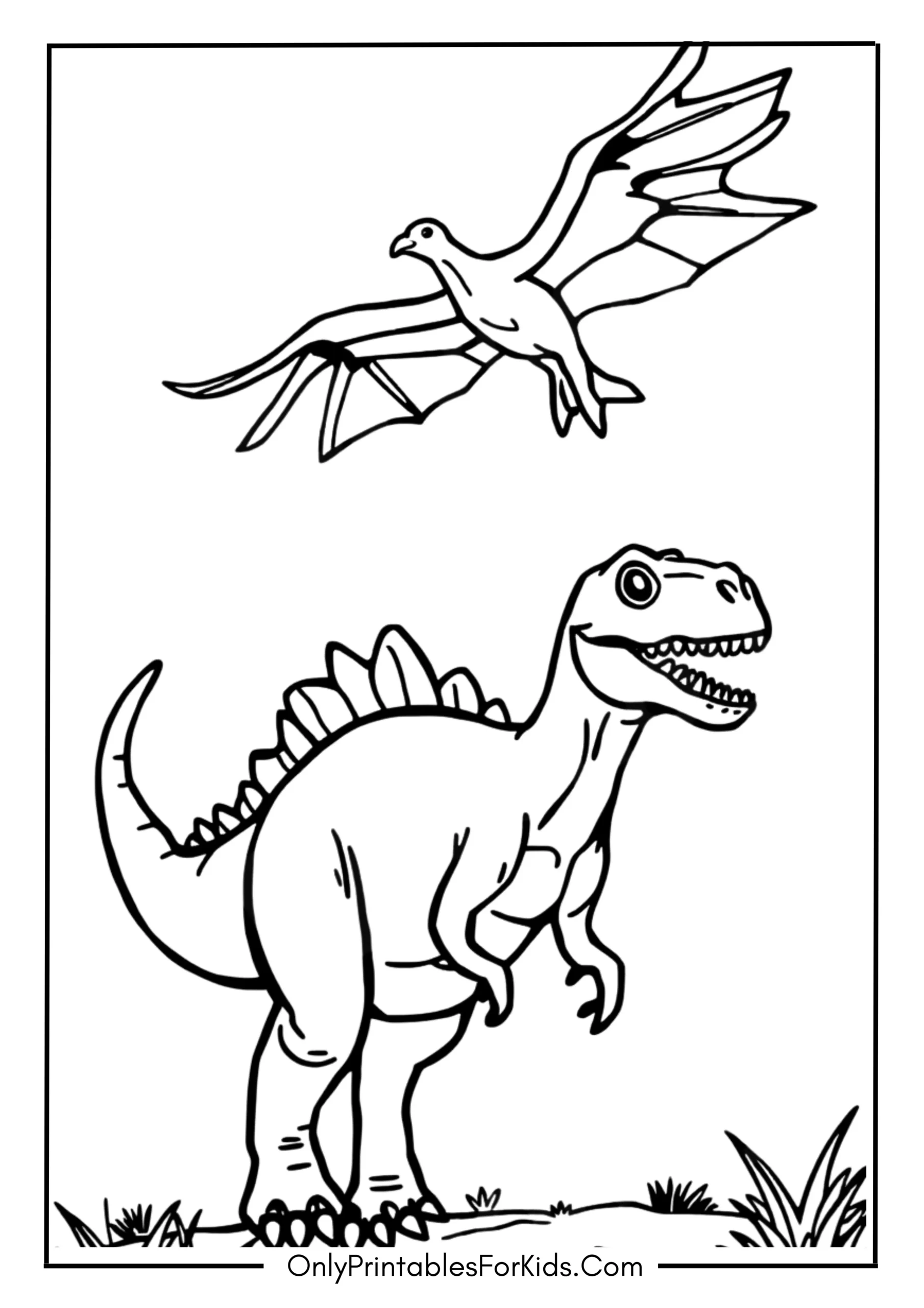 Dinosaur and Pterodactyl Coloring Page