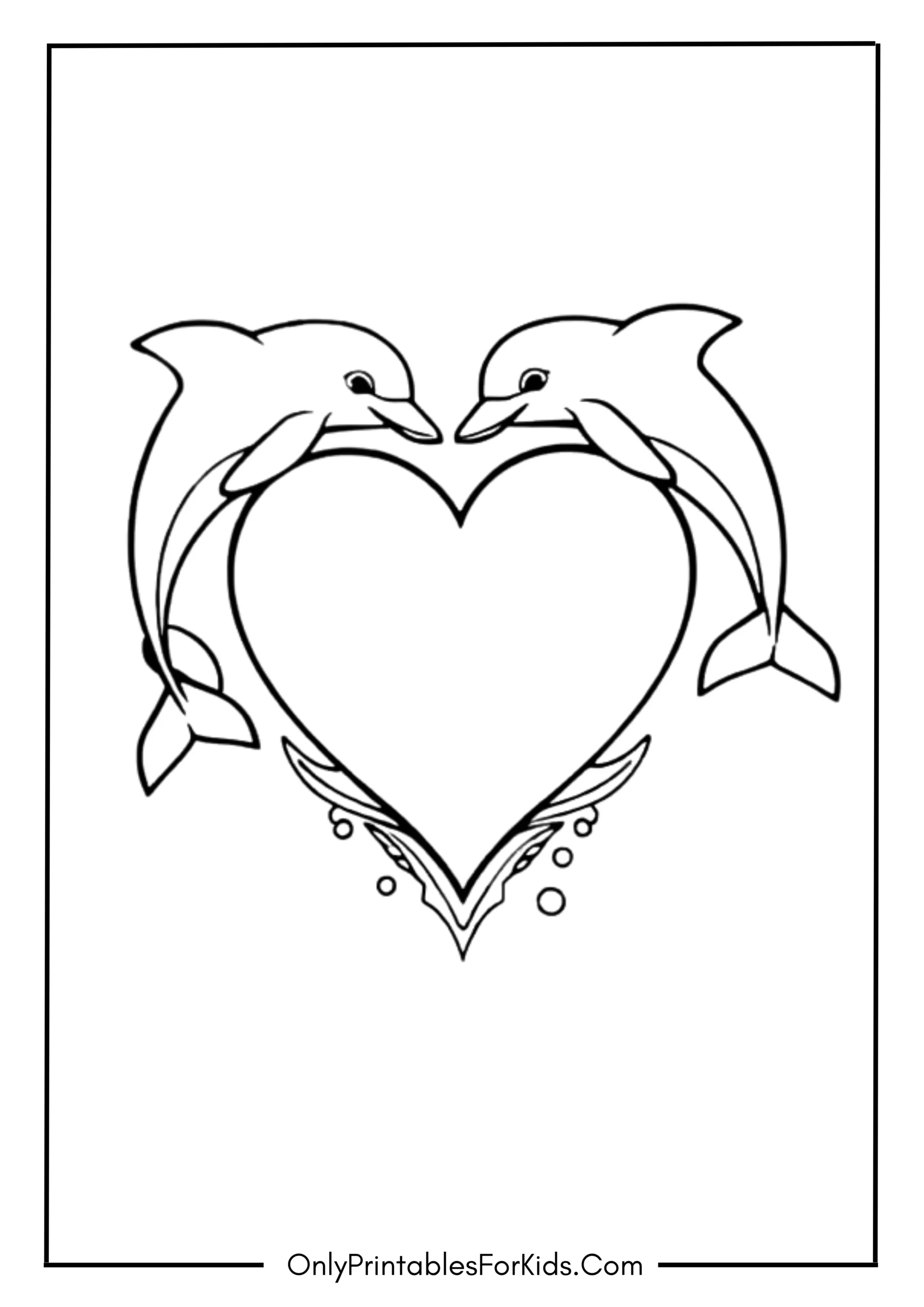 Dolphin Family with Heart Coloring Page