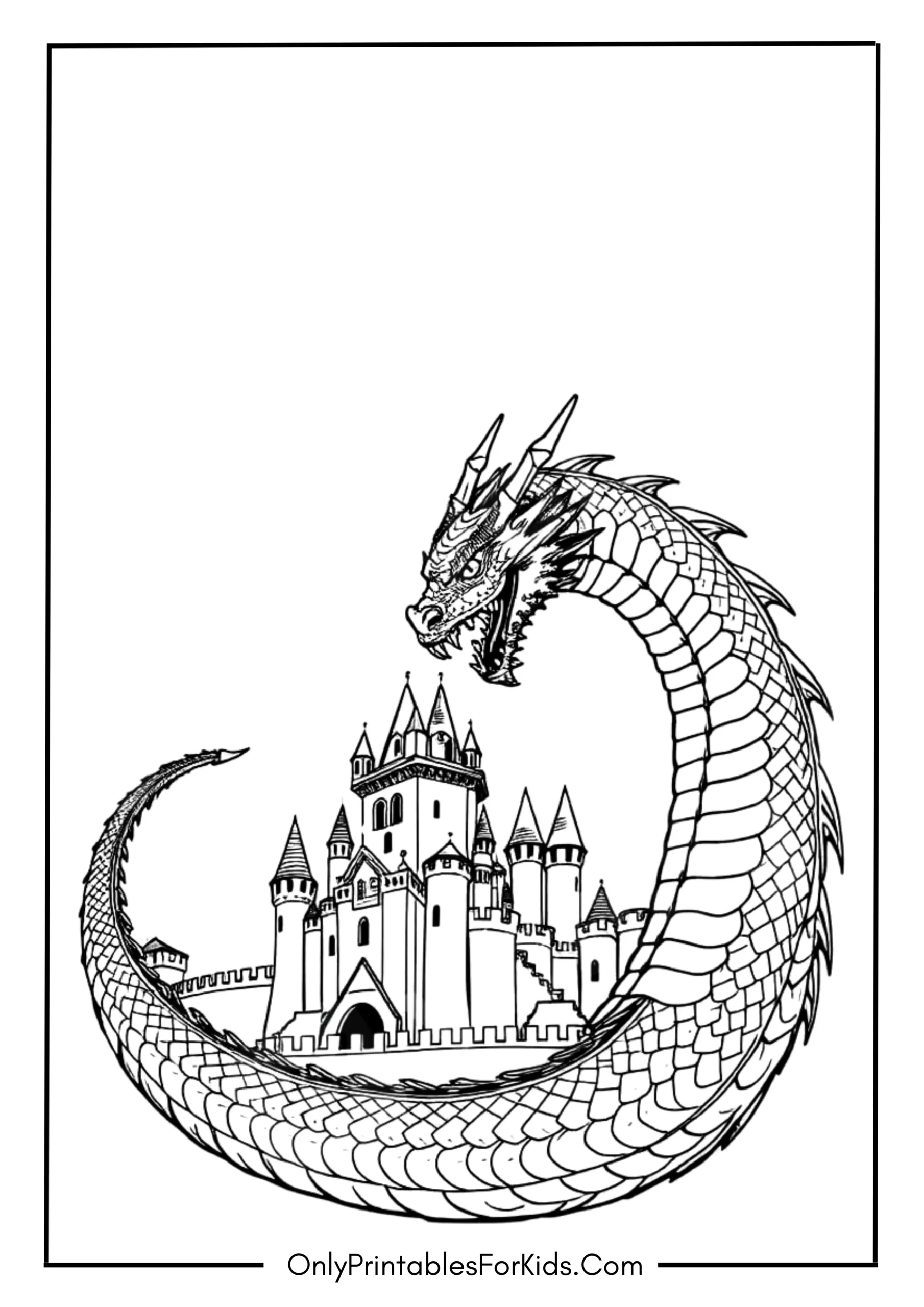 Dragon Wrapped in a Castle Coloring Page