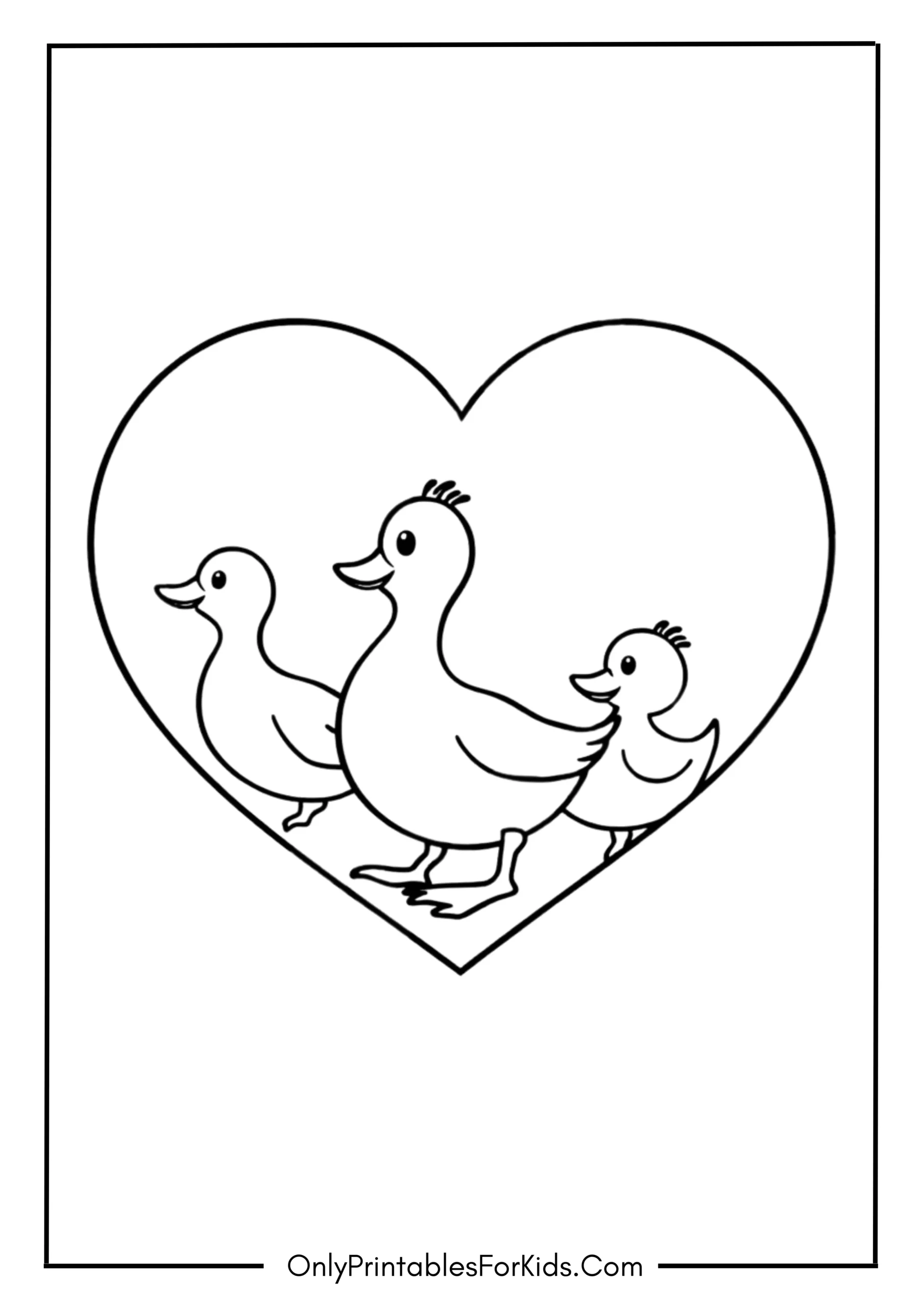 Duck Family with Heart Coloring Page