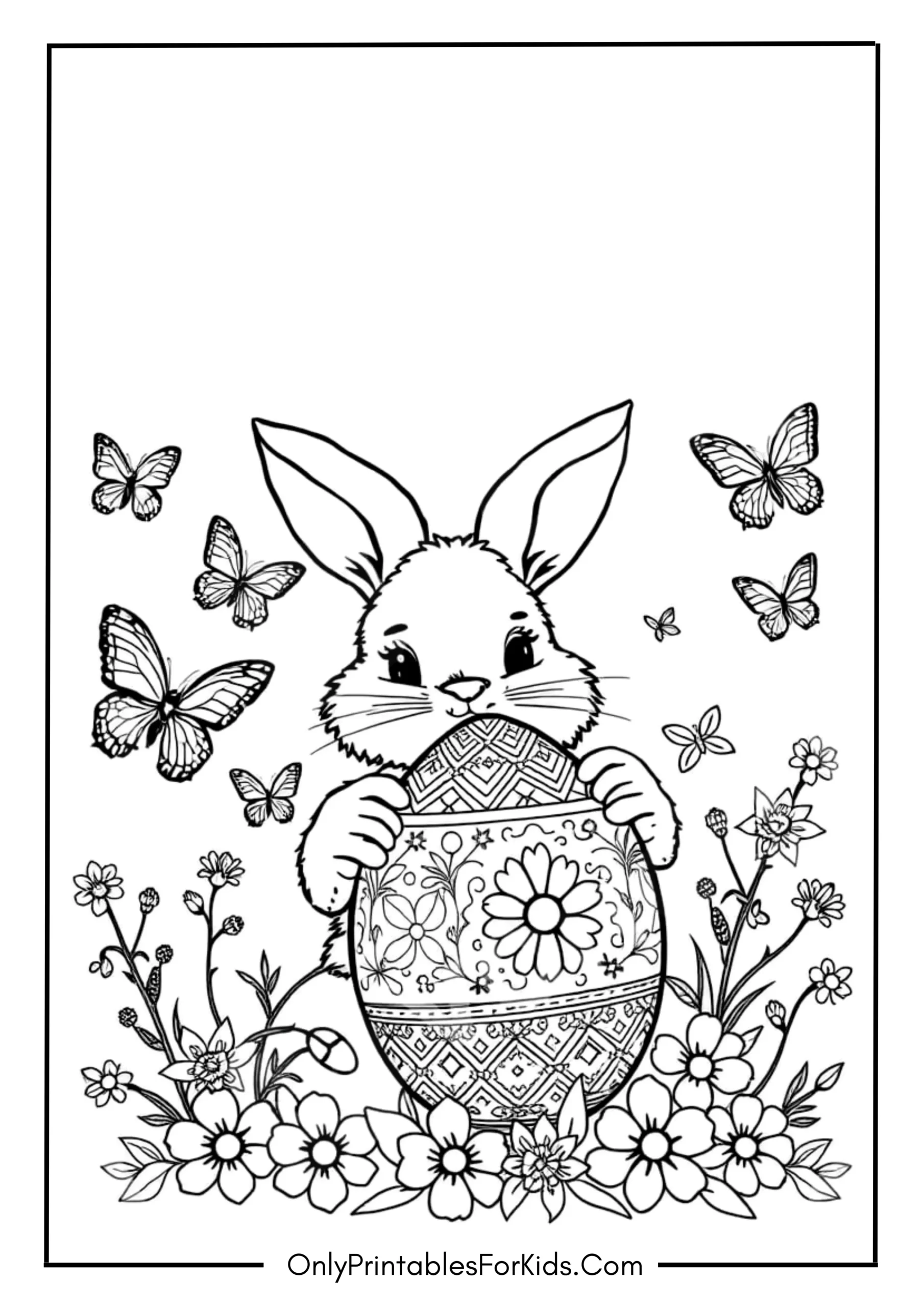 Easter Bunny Holding a Giant Egg Coloring Page
