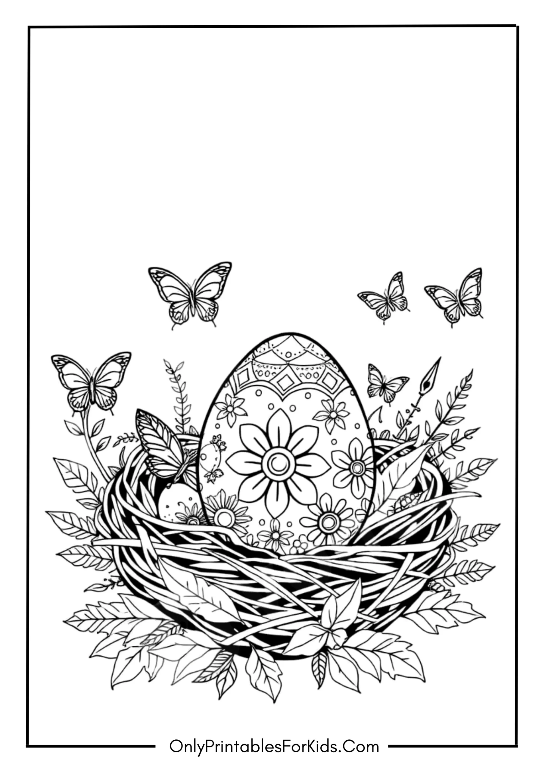 Easter Egg Floating in a Nest Coloring Page