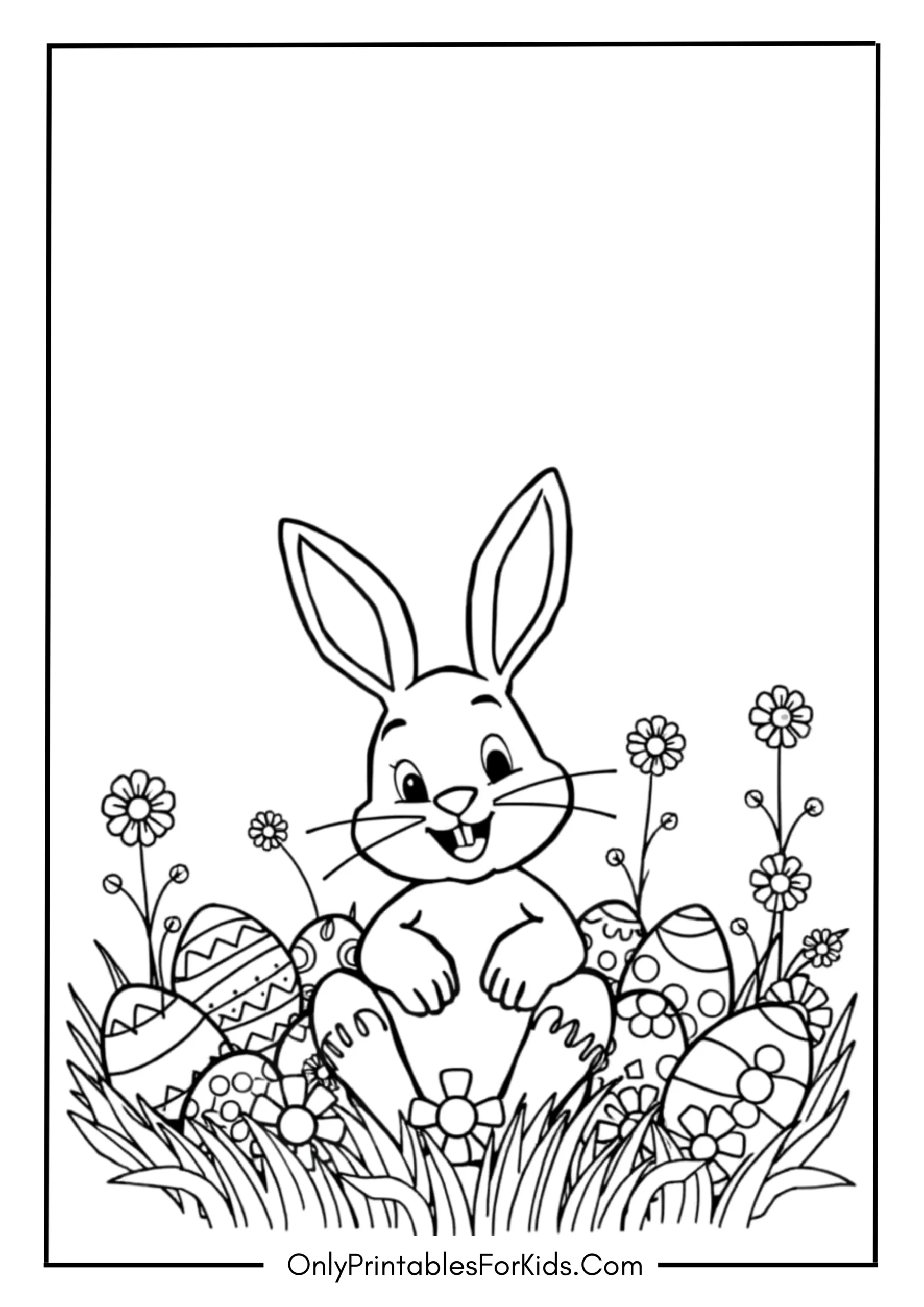 Easter Eggs and Easter Bunny Coloring Page