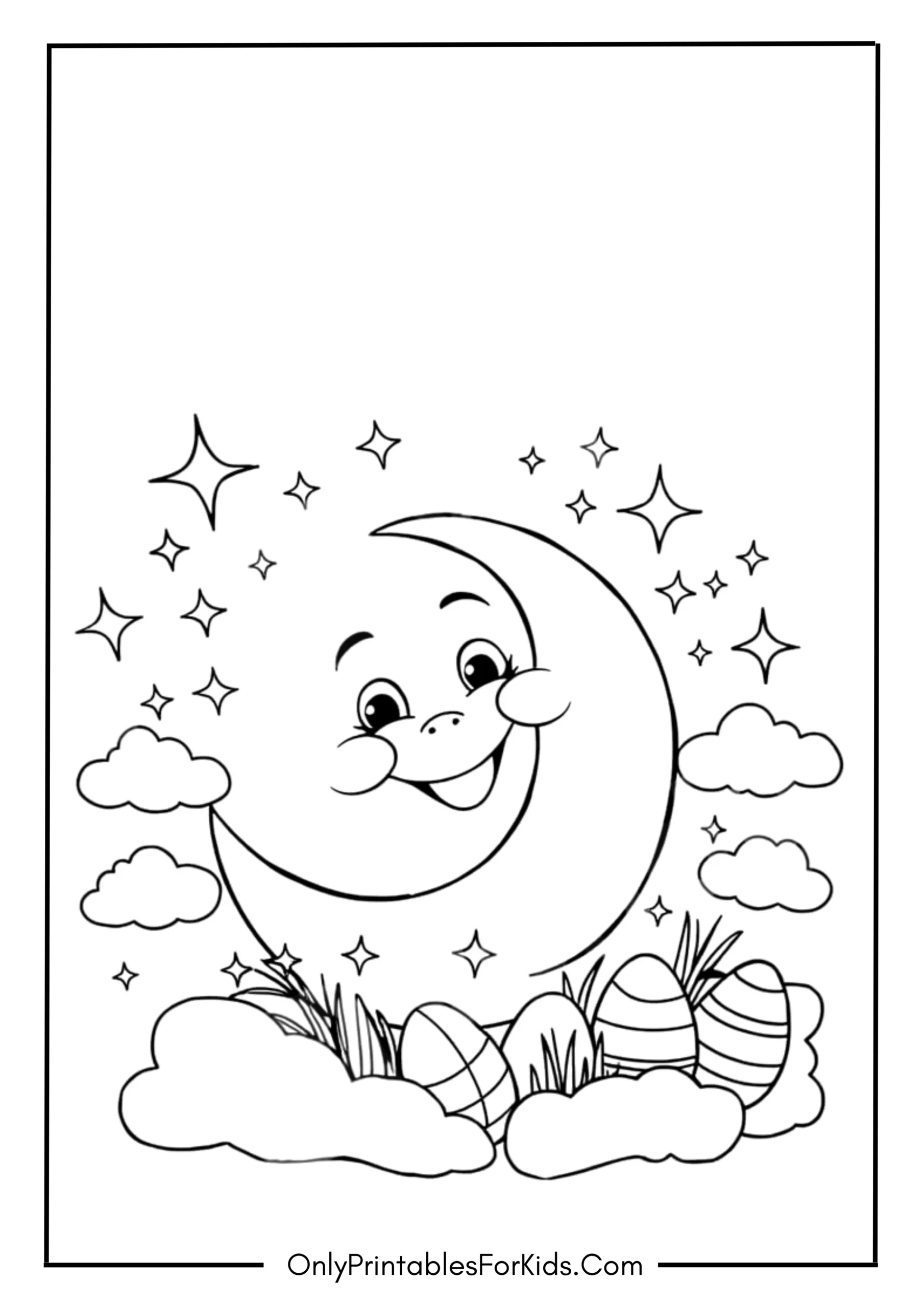 Easter Moon and Stars Coloring Page
