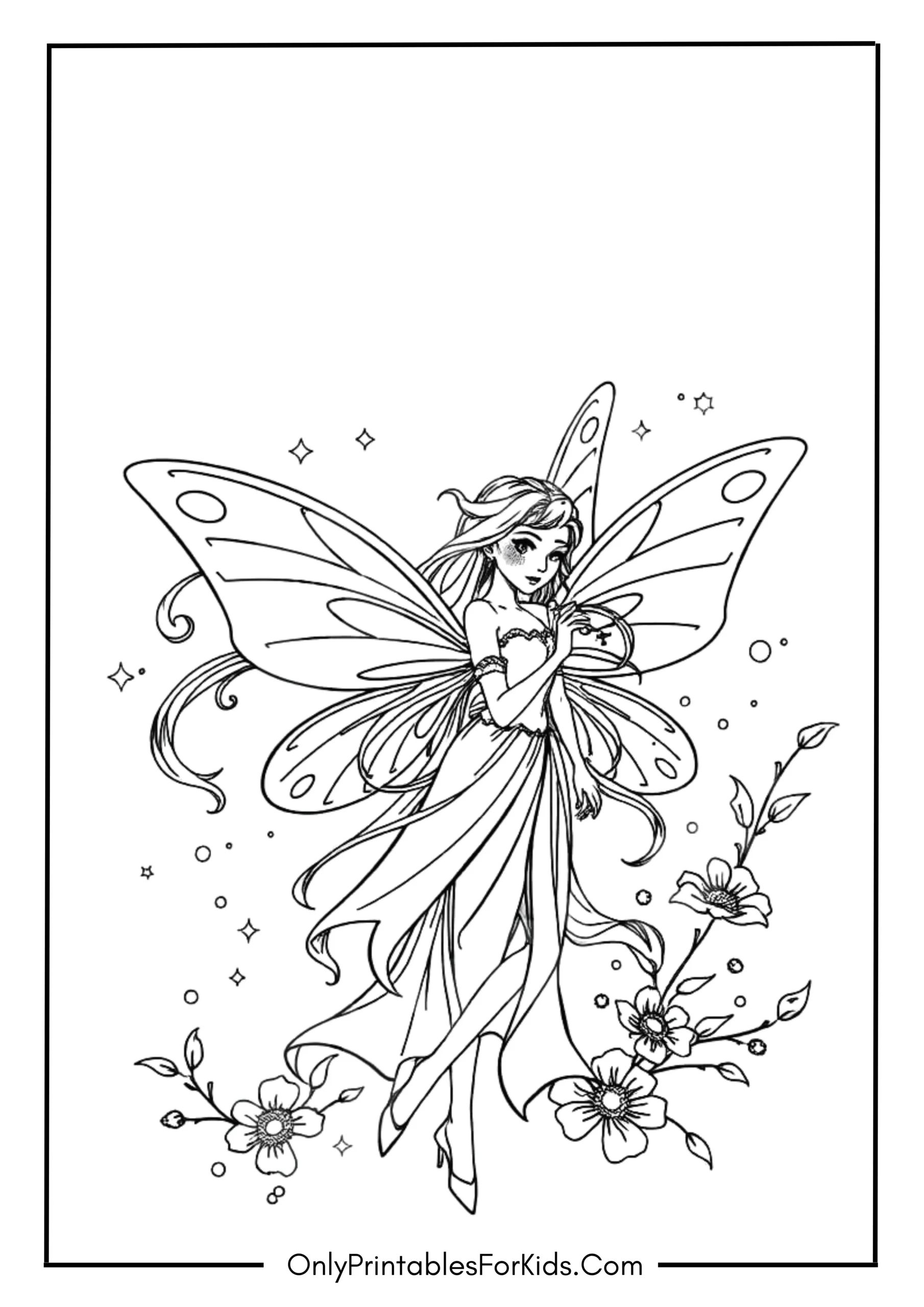 Elegant Fairy Coloring Page scaled