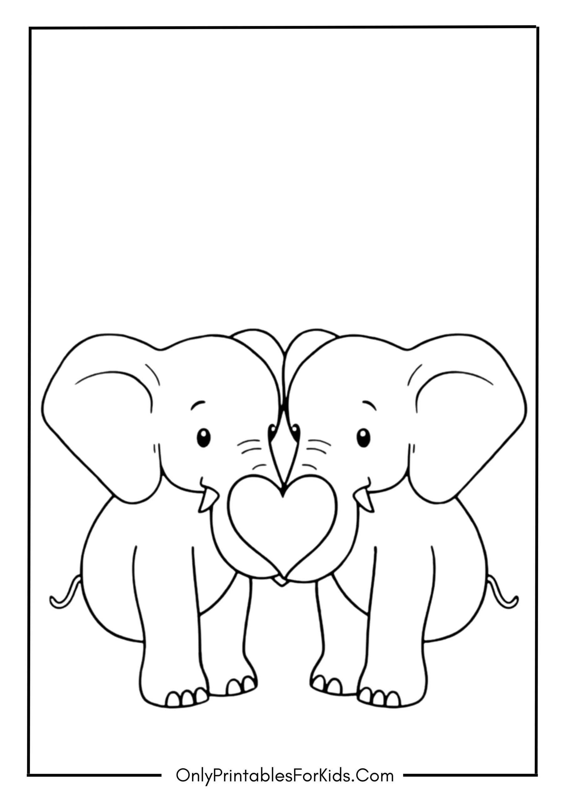 Elephant Family with Heart Coloring Page