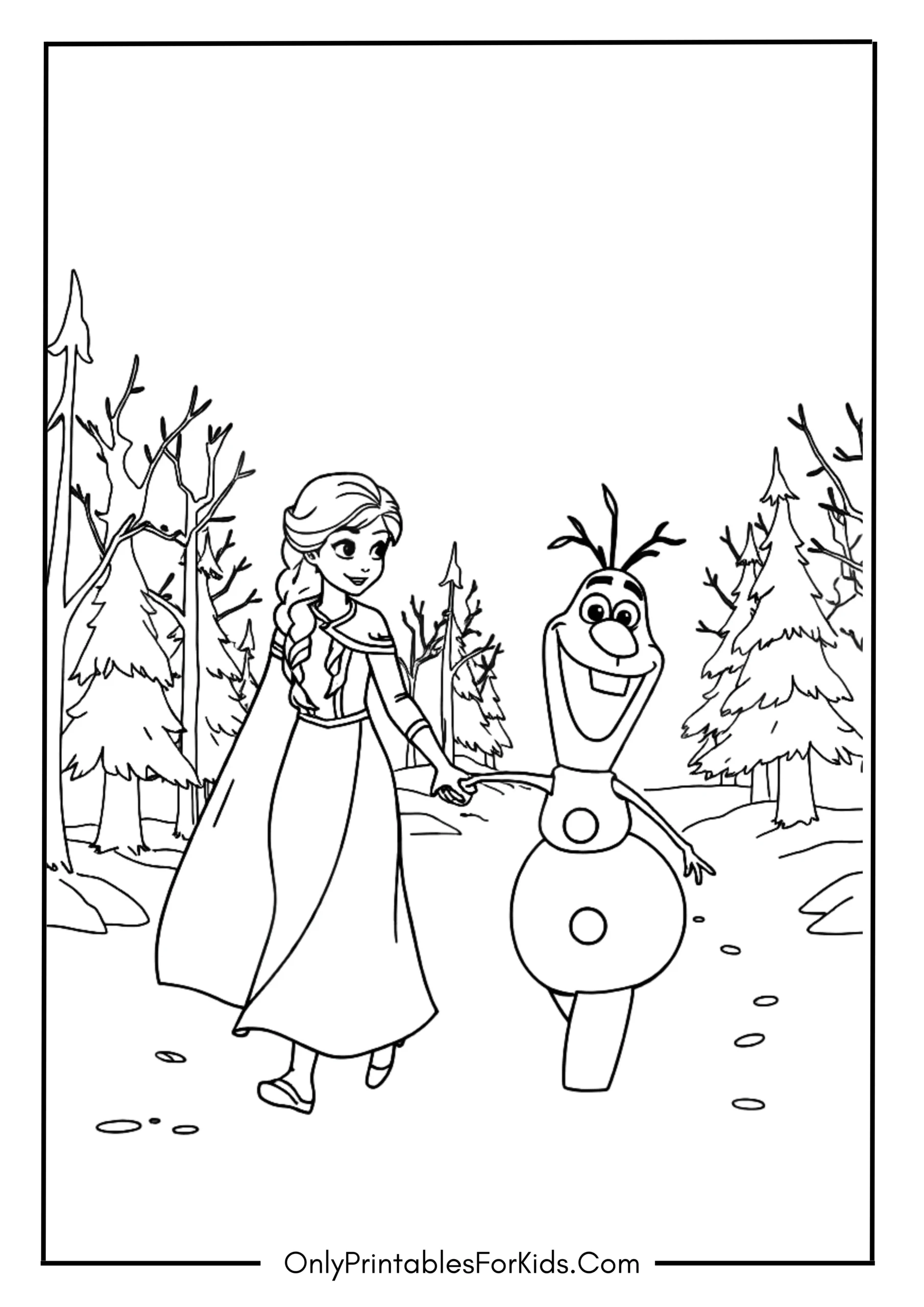 Elsa Holding Olaf’s Hand as They Walk Through the Snow