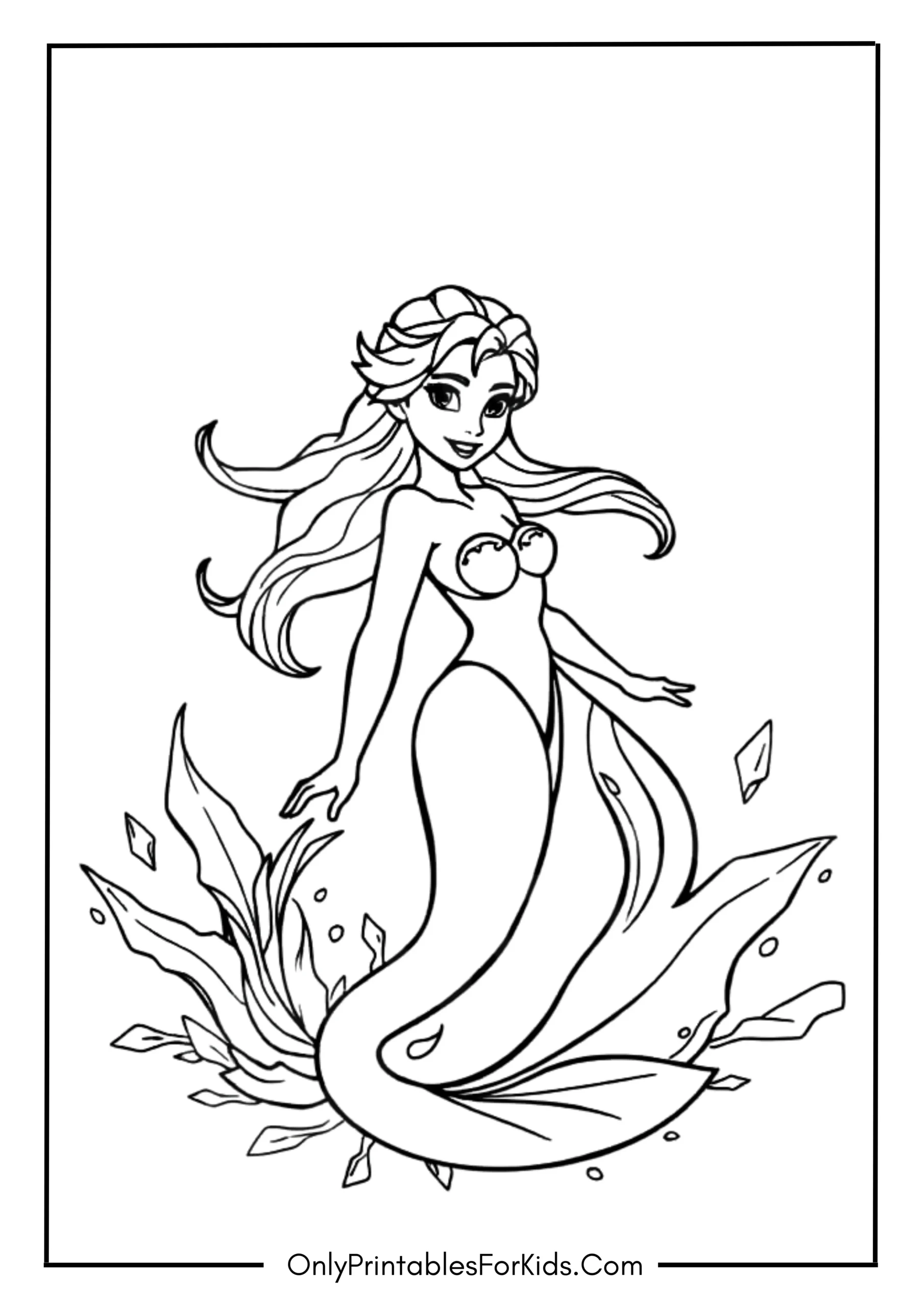 Elsa Mermaid Coloring Page 3 scaled