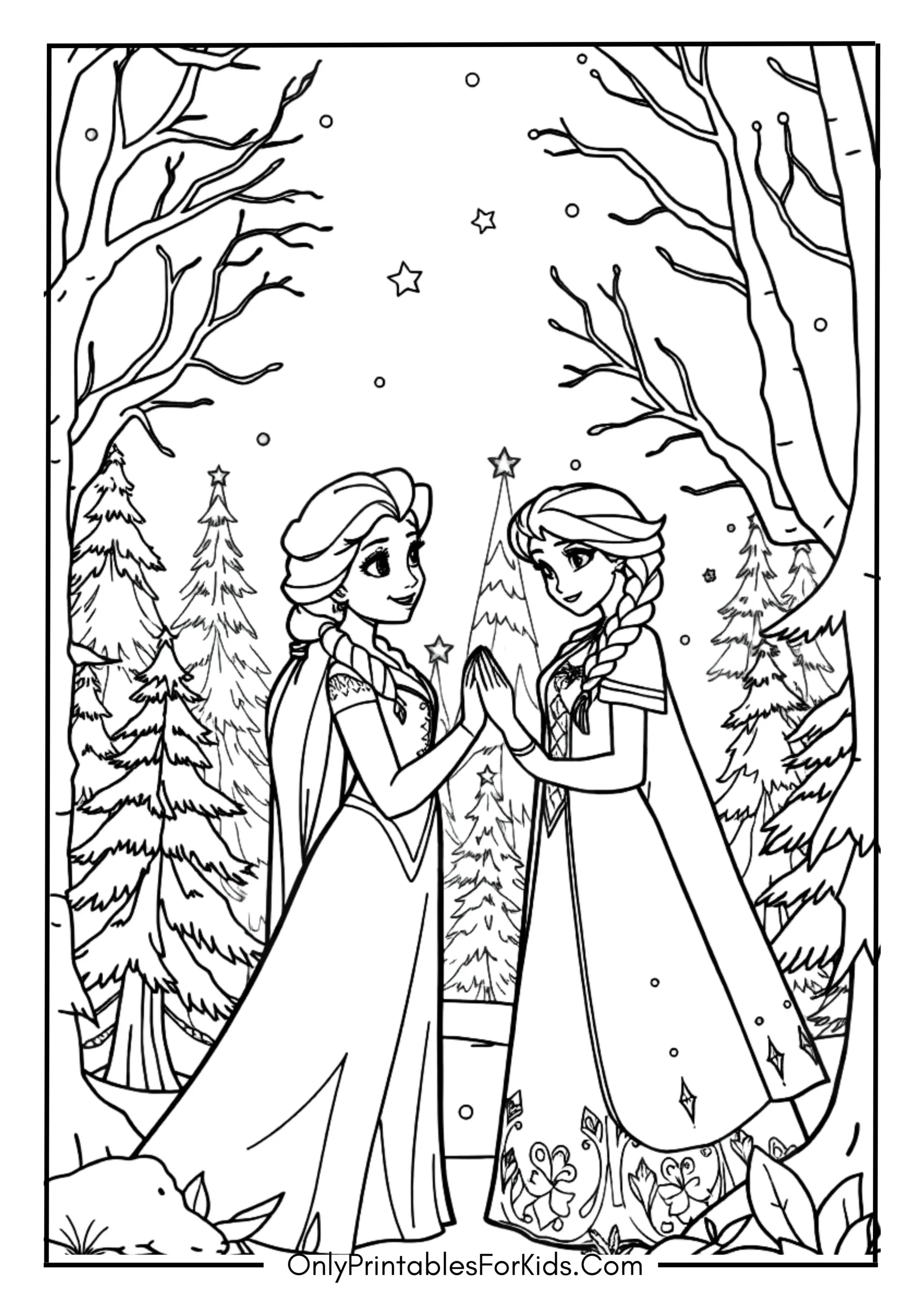 Elsa and Anna Exploring the Frozen Forest Together