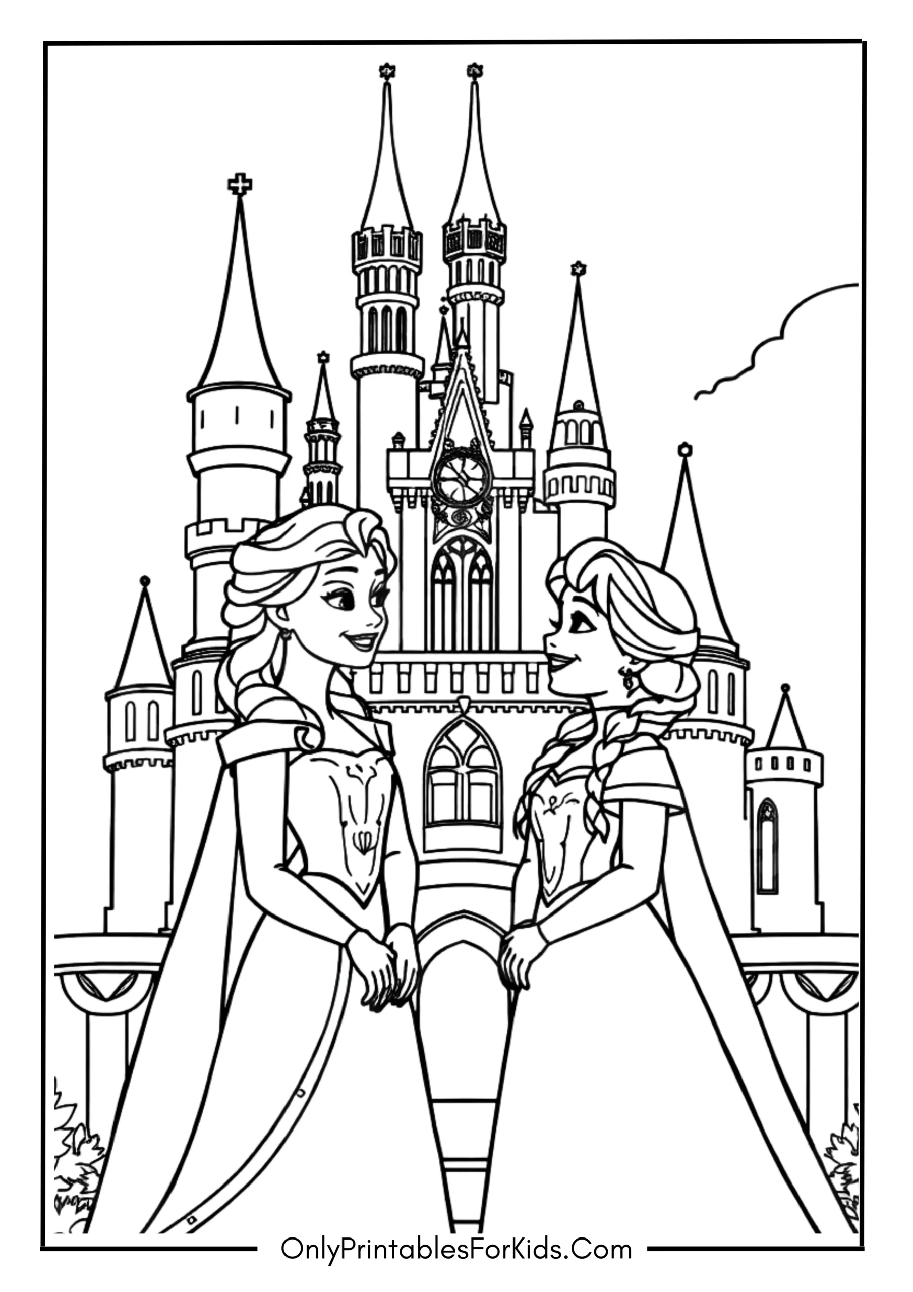 Elsa and Anna Laughing Together in the Castle