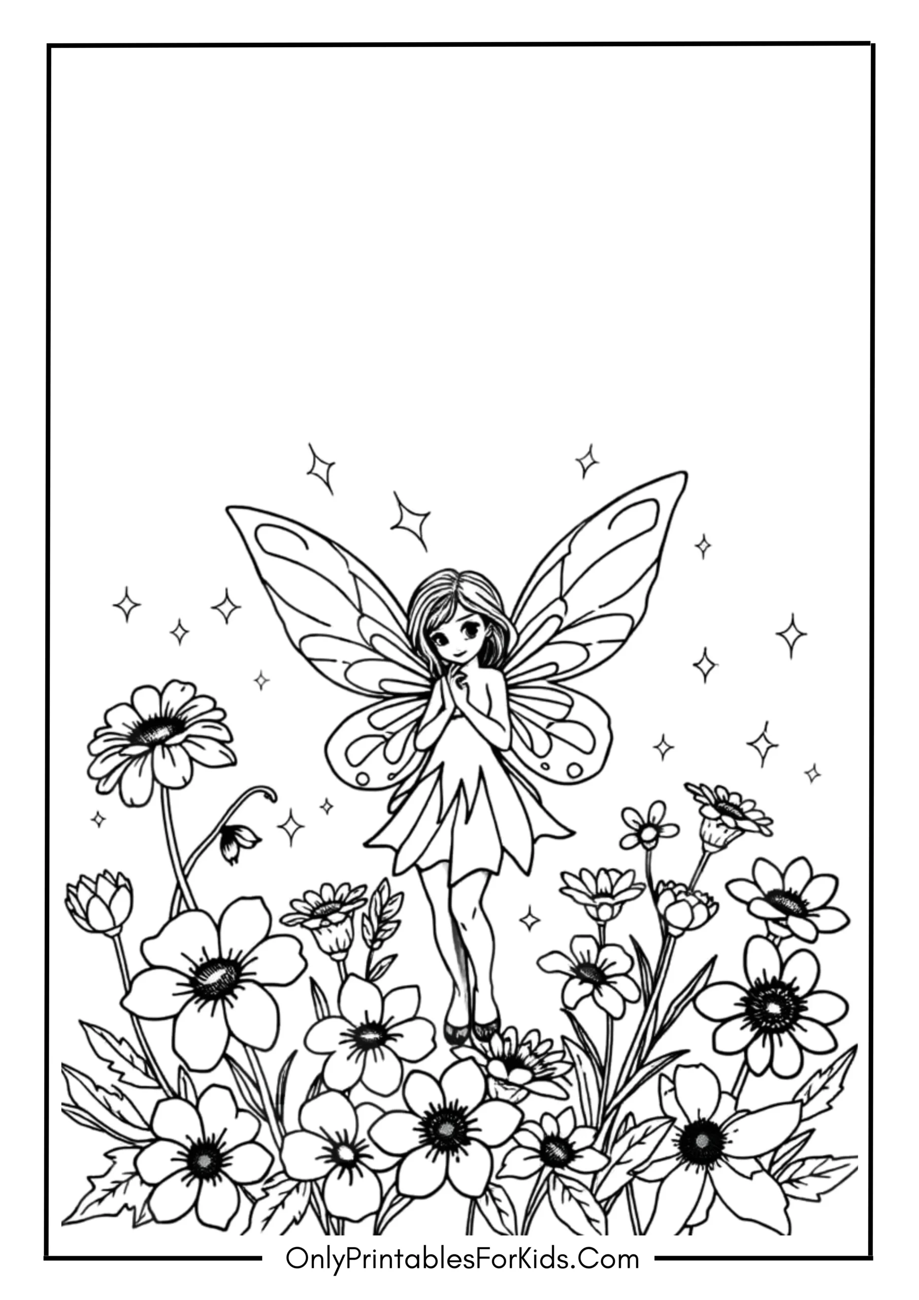 Fairy And Flowers Coloring Page scaled