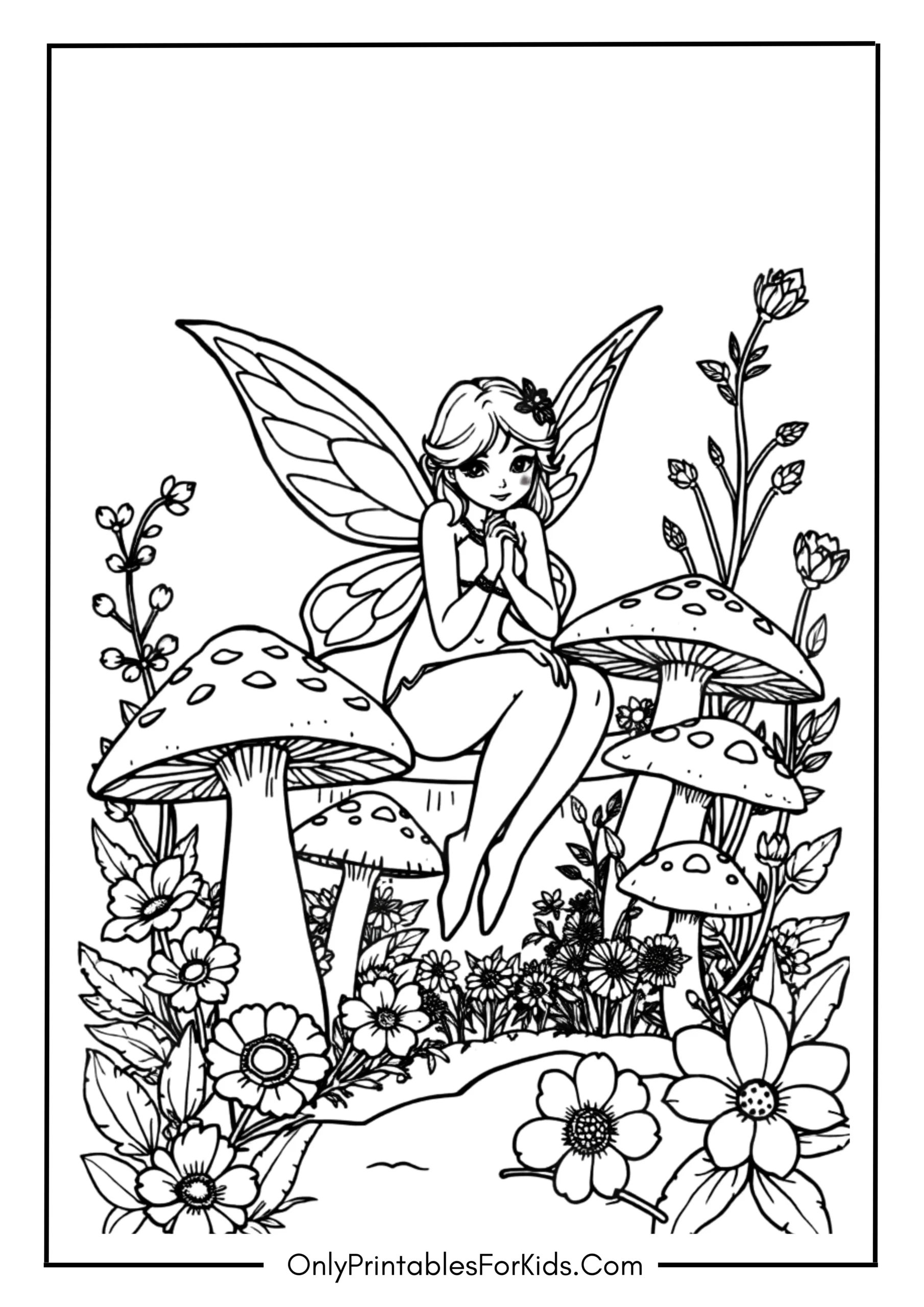 Fairy Garden Mushrooms Coloring Page scaled