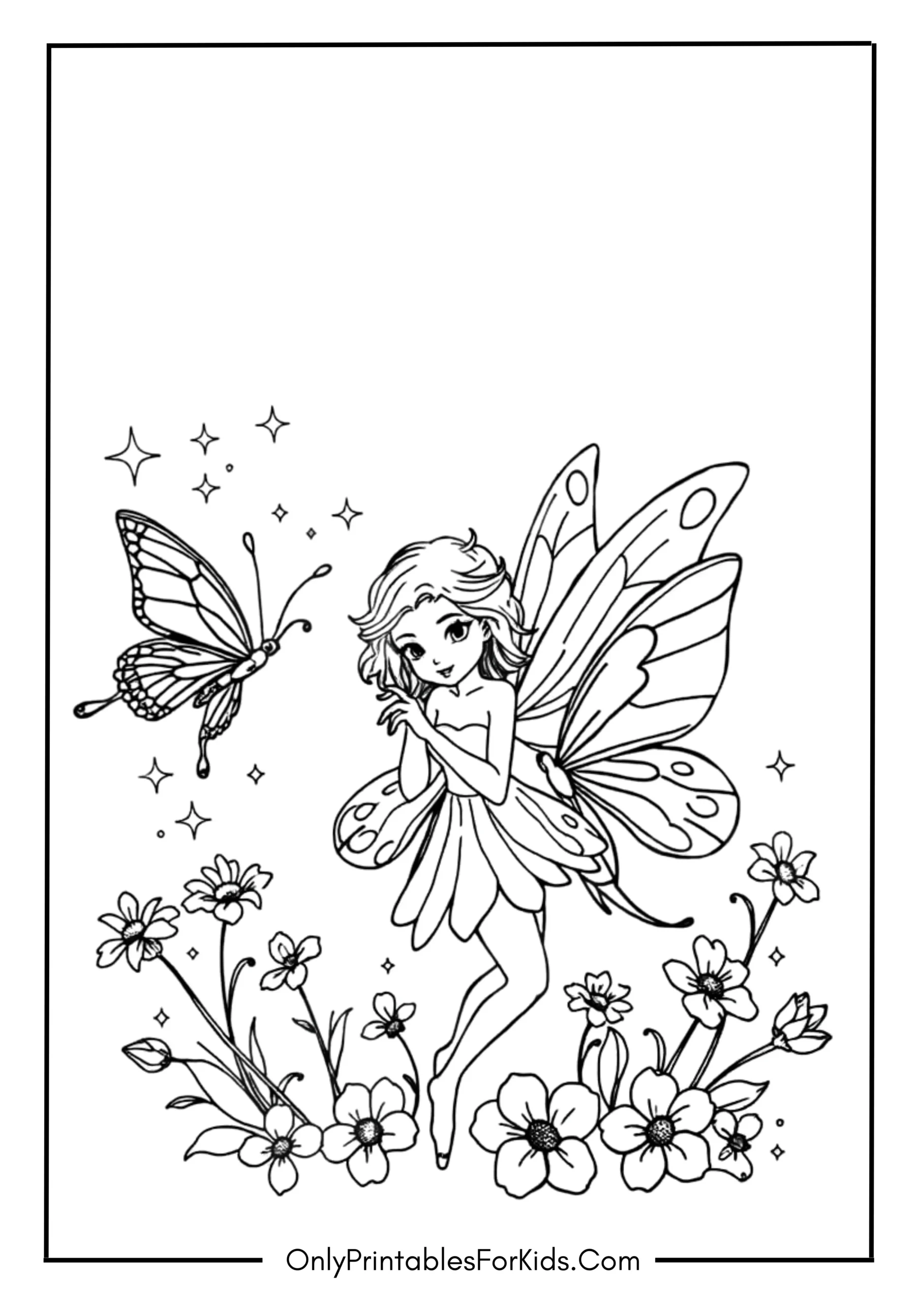 Fairy With Butterfly Coloring Page scaled